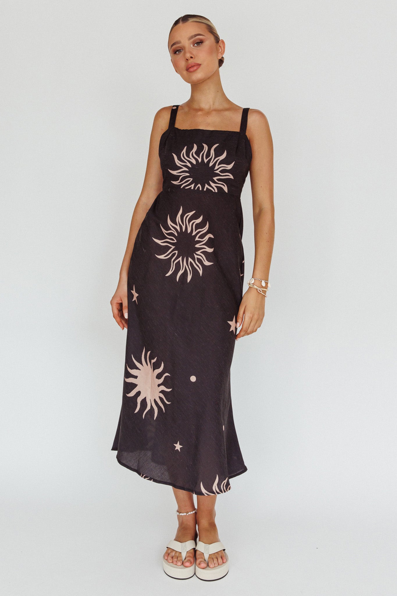 Coucou Square Neckline Midi Dress Celestial Print by Selfie Leslie Australia