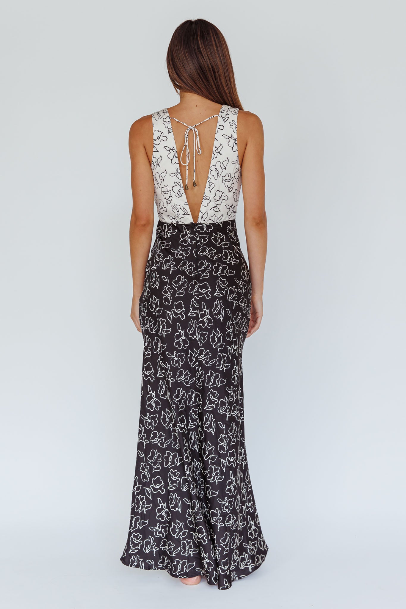 Coucou V-Neckline Maxi Dress Floral White/Black by Selfie Leslie Australia