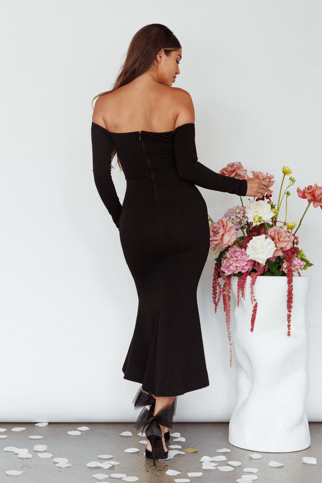 Speakeasy Off-Shoulder Maxi Dress Black by Selfie Leslie Australia