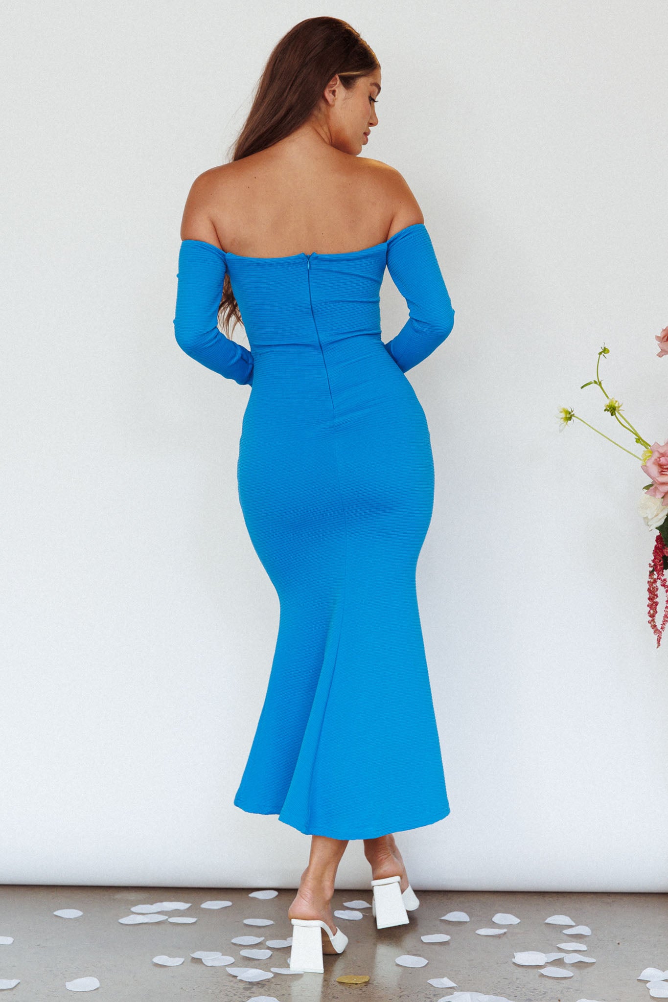 Speakeasy Off-Shoulder Maxi Dress Blue by Selfie Leslie Australia
