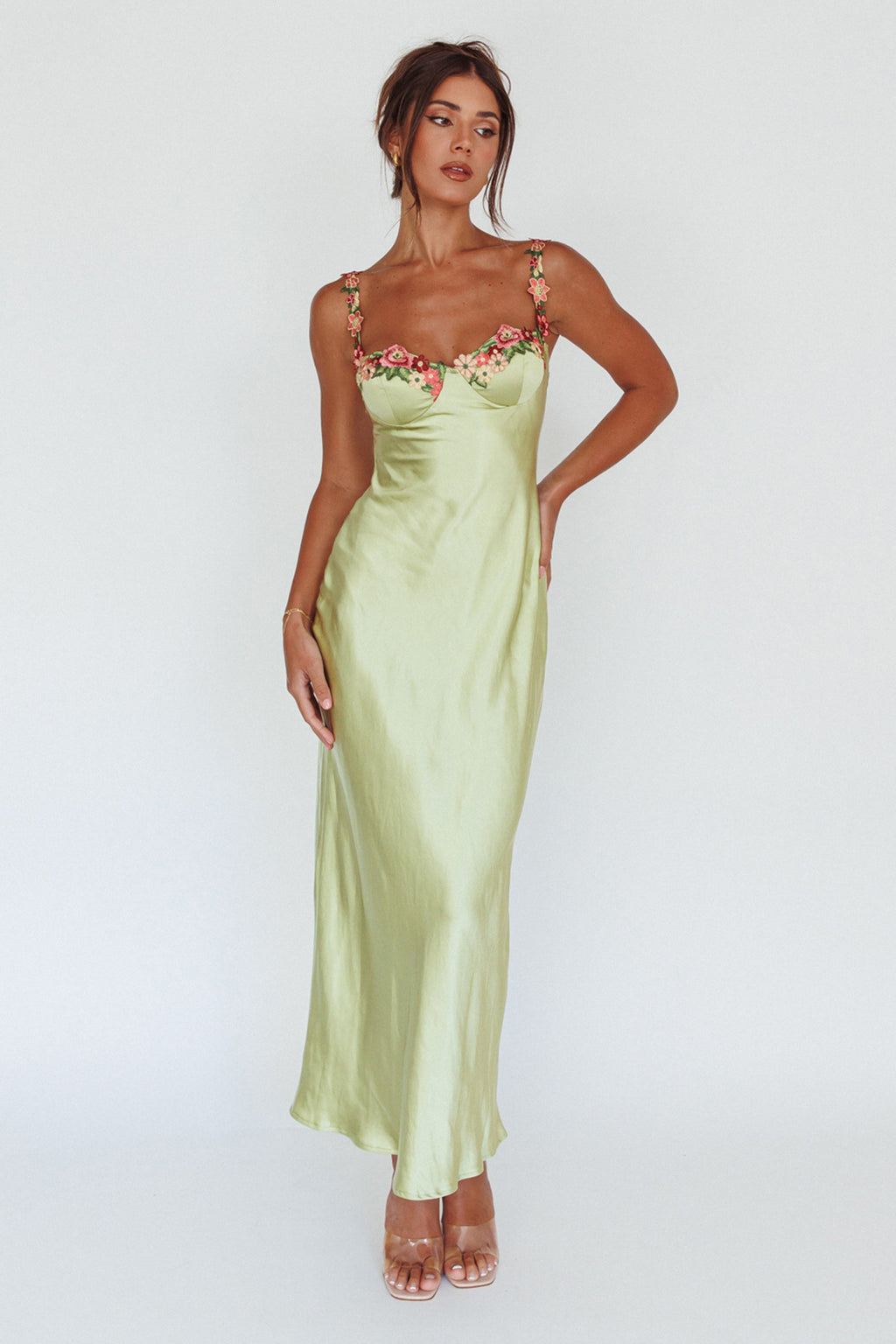 Rose Garden Floral Applique Midi Dress Lime by Selfie Leslie Australia