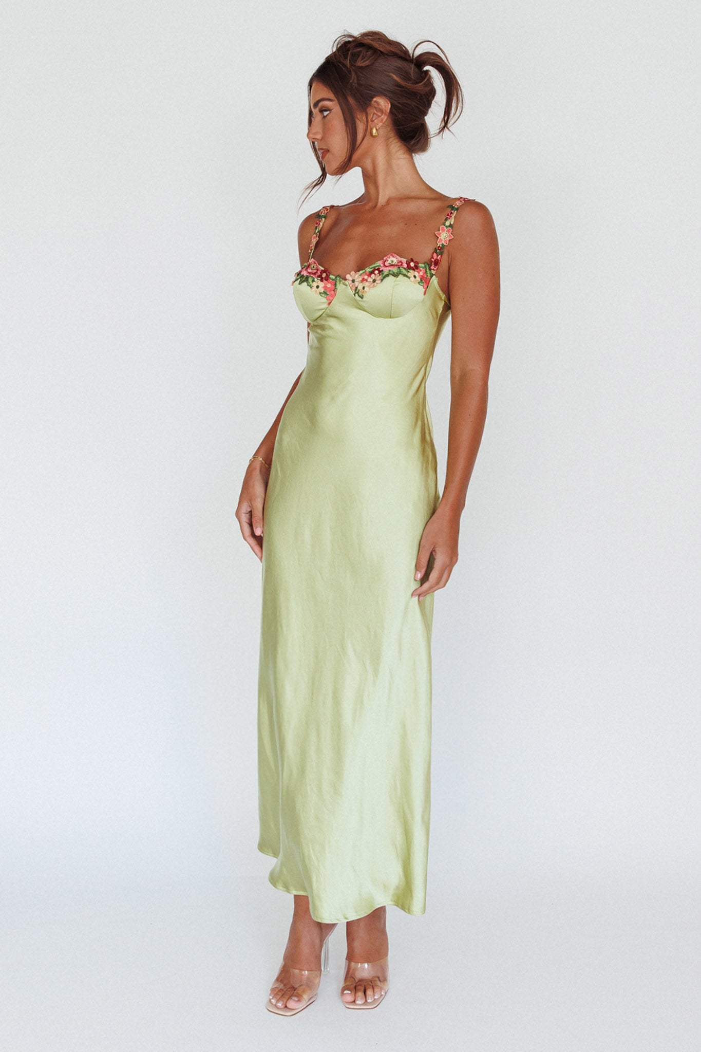 Rose Garden Floral Applique Midi Dress Lime by Selfie Leslie Australia