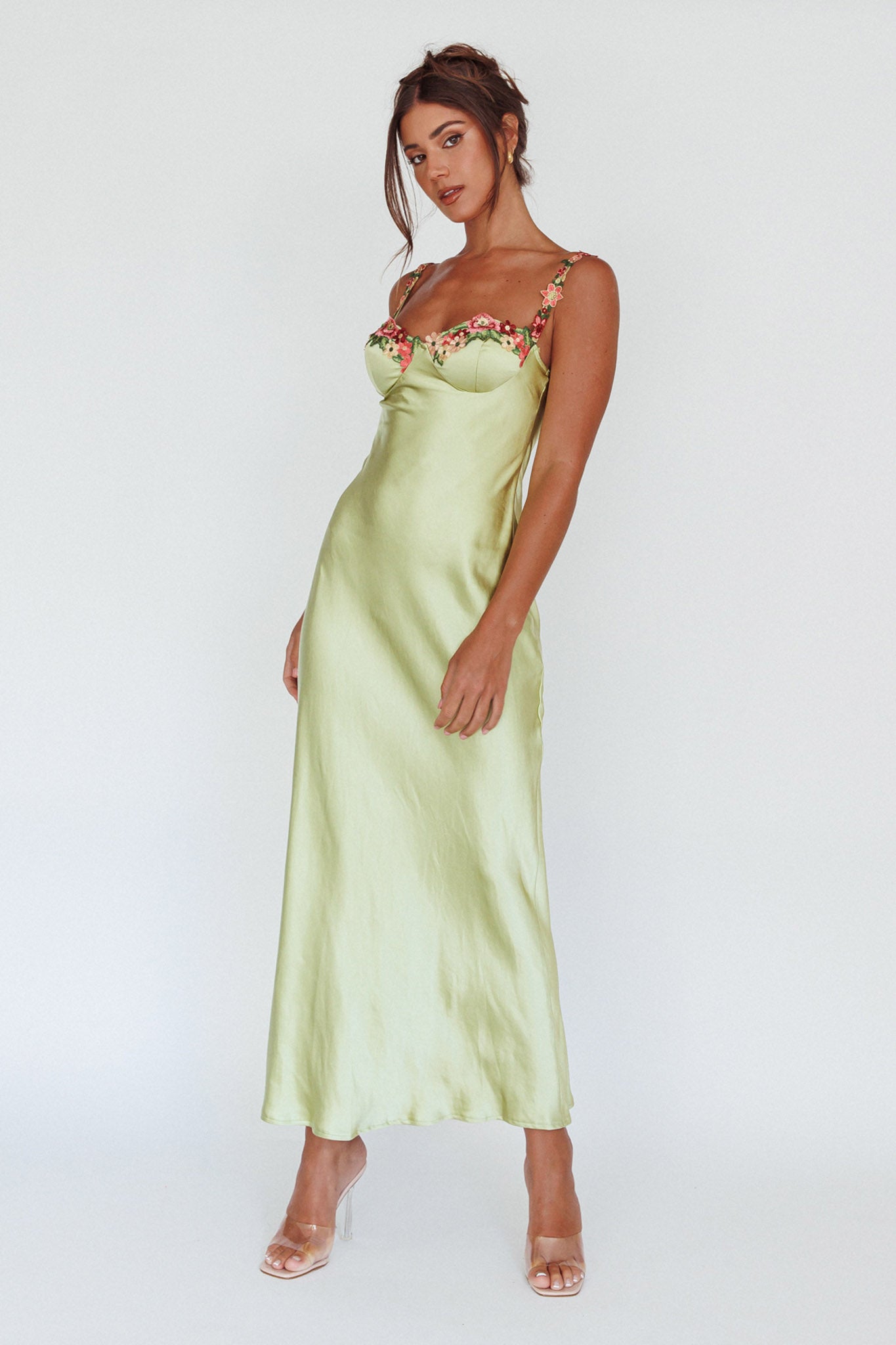 Rose Garden Floral Applique Midi Dress Lime by Selfie Leslie Australia