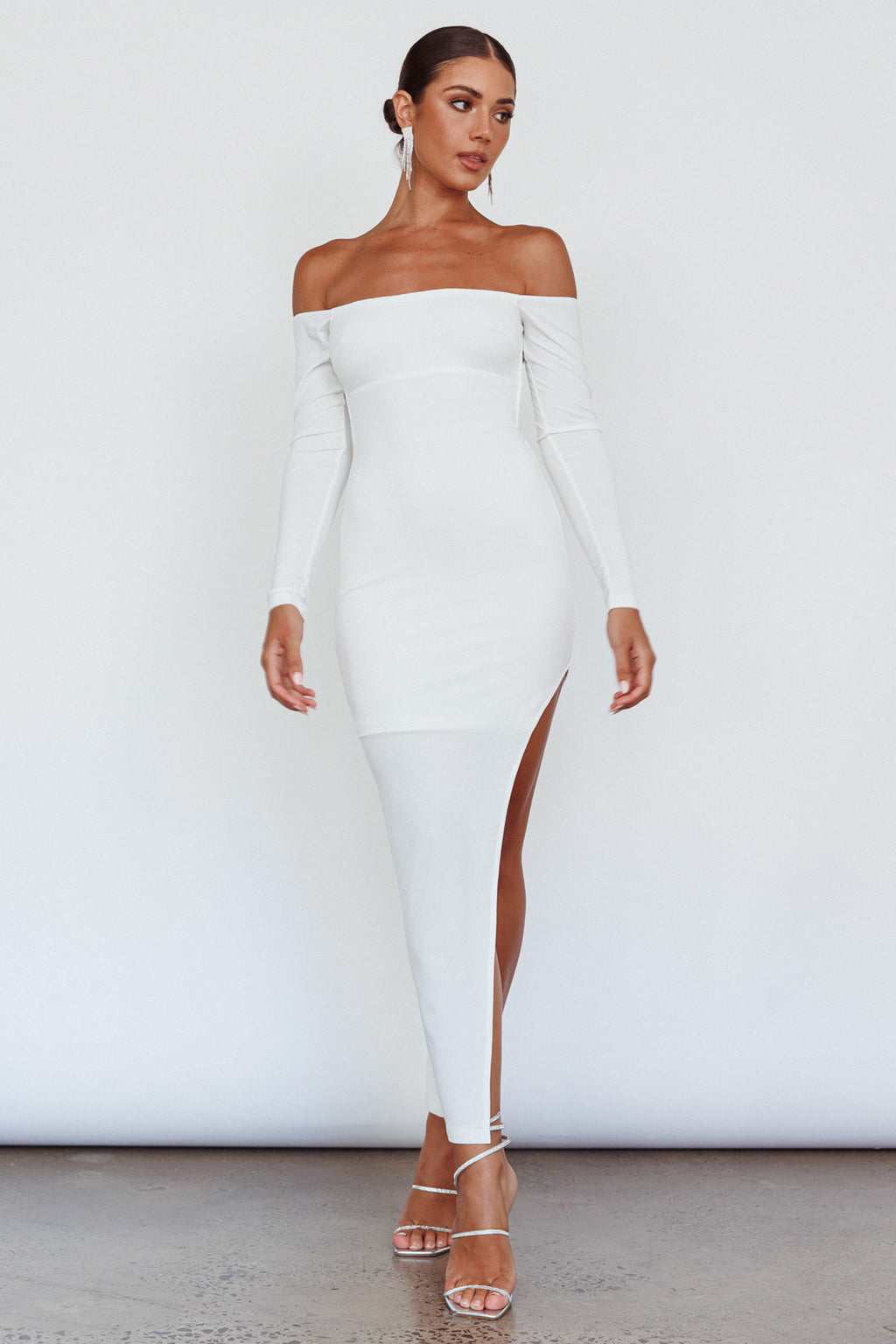Sentimental Mood Off-Shoulder Midi Dress White by Selfie Leslie Australia