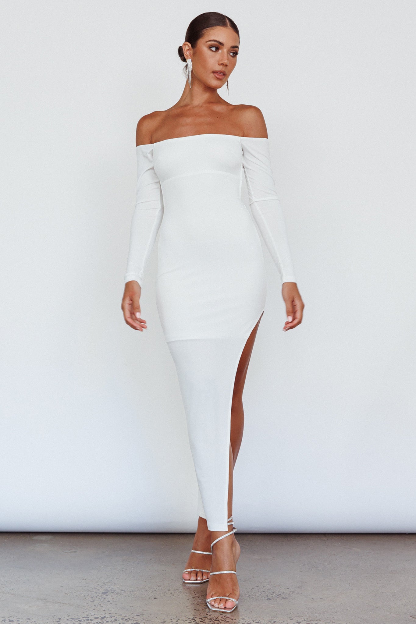 Sentimental Mood Off-Shoulder Midi Dress White by Selfie Leslie Australia