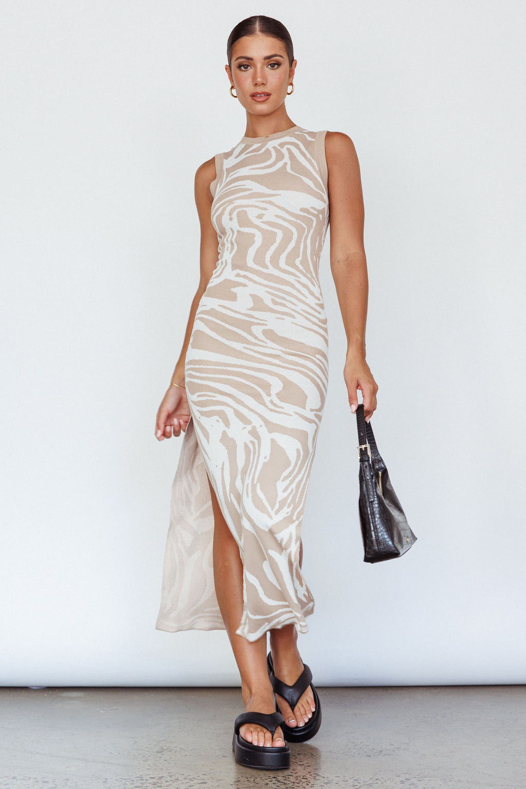 Elsinore Sleeveless Knit Maxi Dress Beige by Selfie Leslie Australia