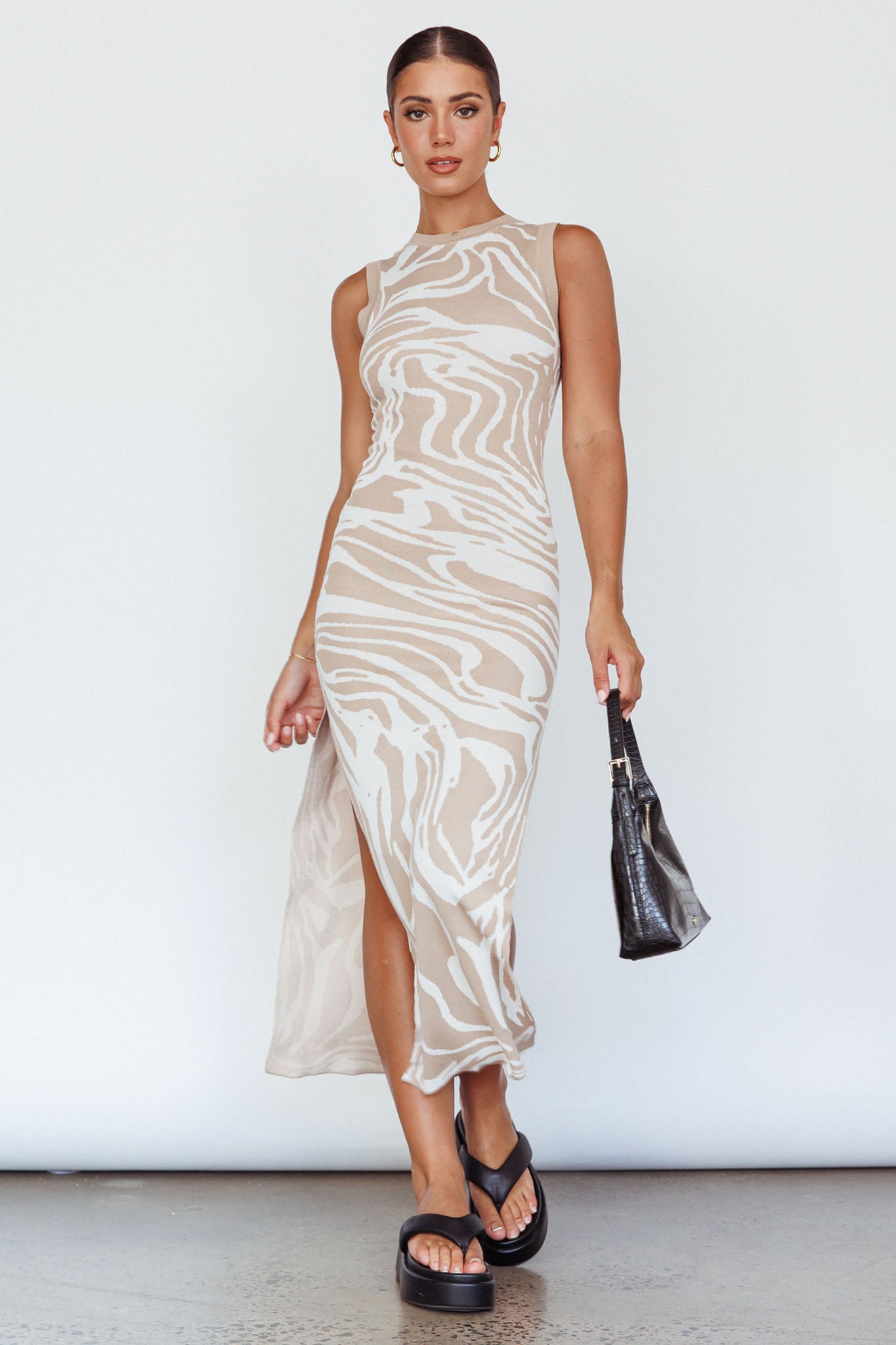 Elsinore Sleeveless Knit Maxi Dress Beige by Selfie Leslie Australia