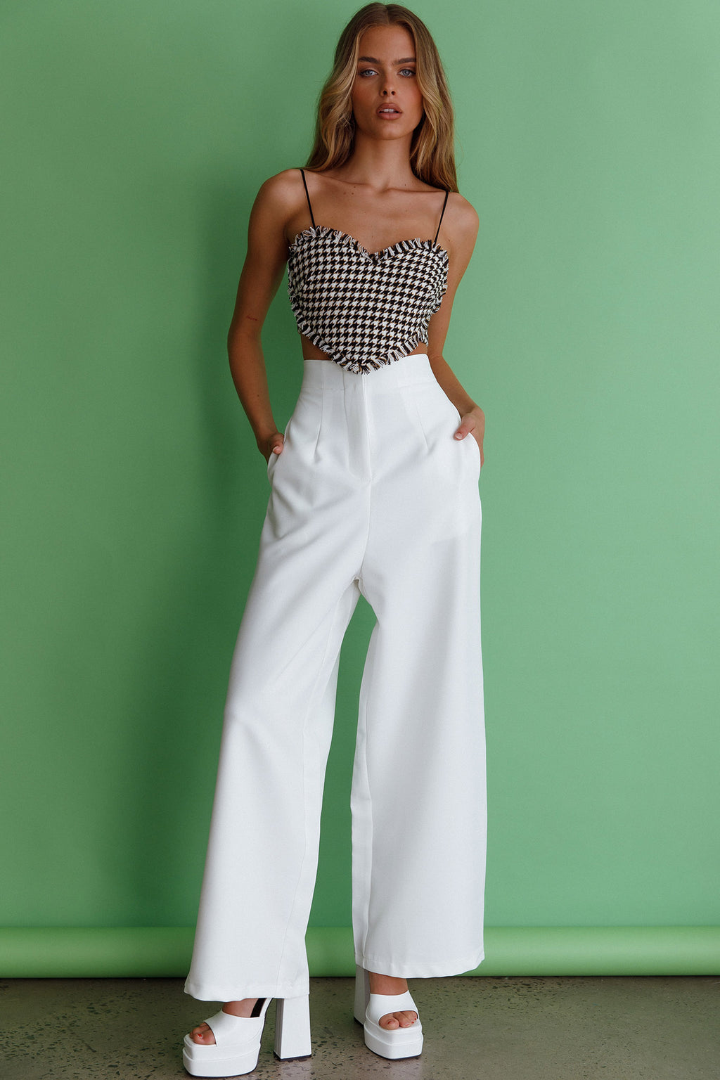 Miss Fine Heart Crop Top Houndstooth Black by Selfie Leslie