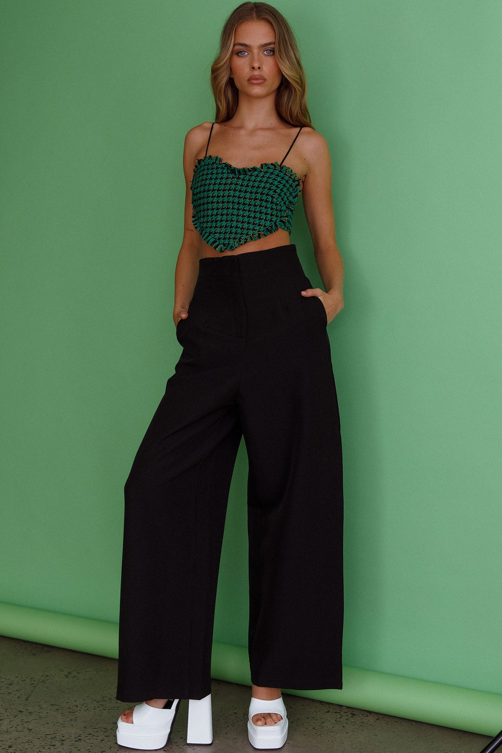 Miss Fine Heart Crop Top Houndstooth Green by Selfie Leslie