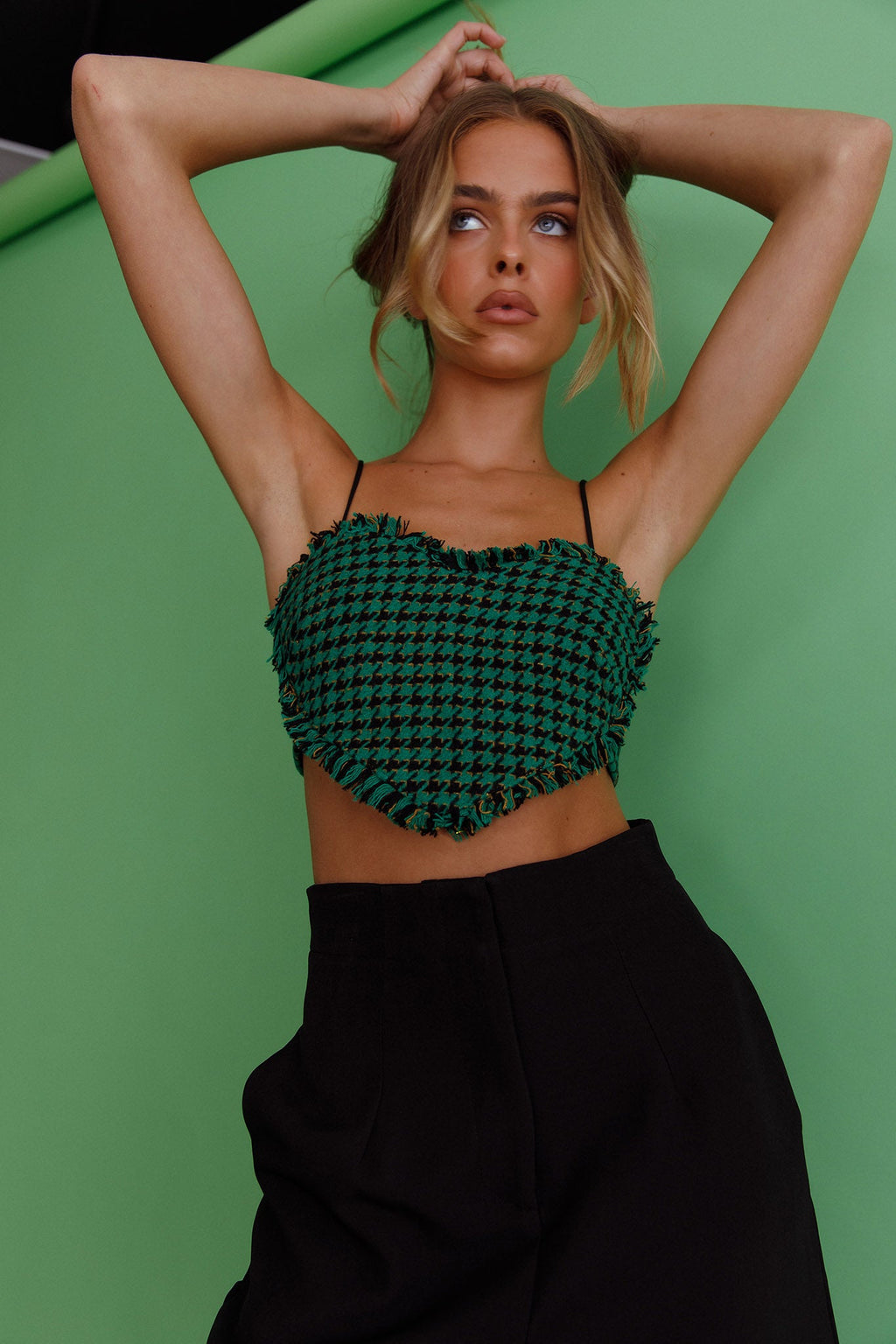Miss Fine Heart Crop Top Houndstooth Green by Selfie Leslie Australia