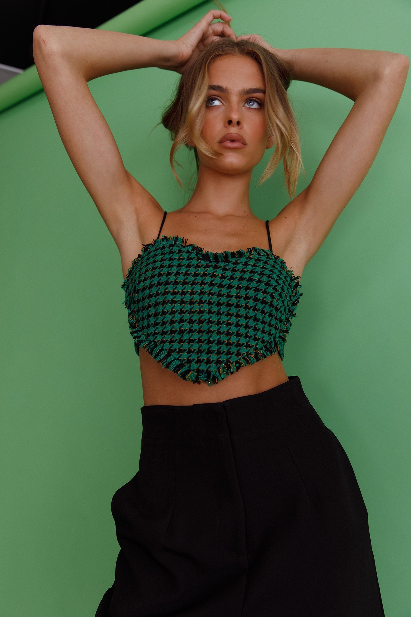 Miss Fine Heart Crop Top Houndstooth Green by Selfie Leslie Australia