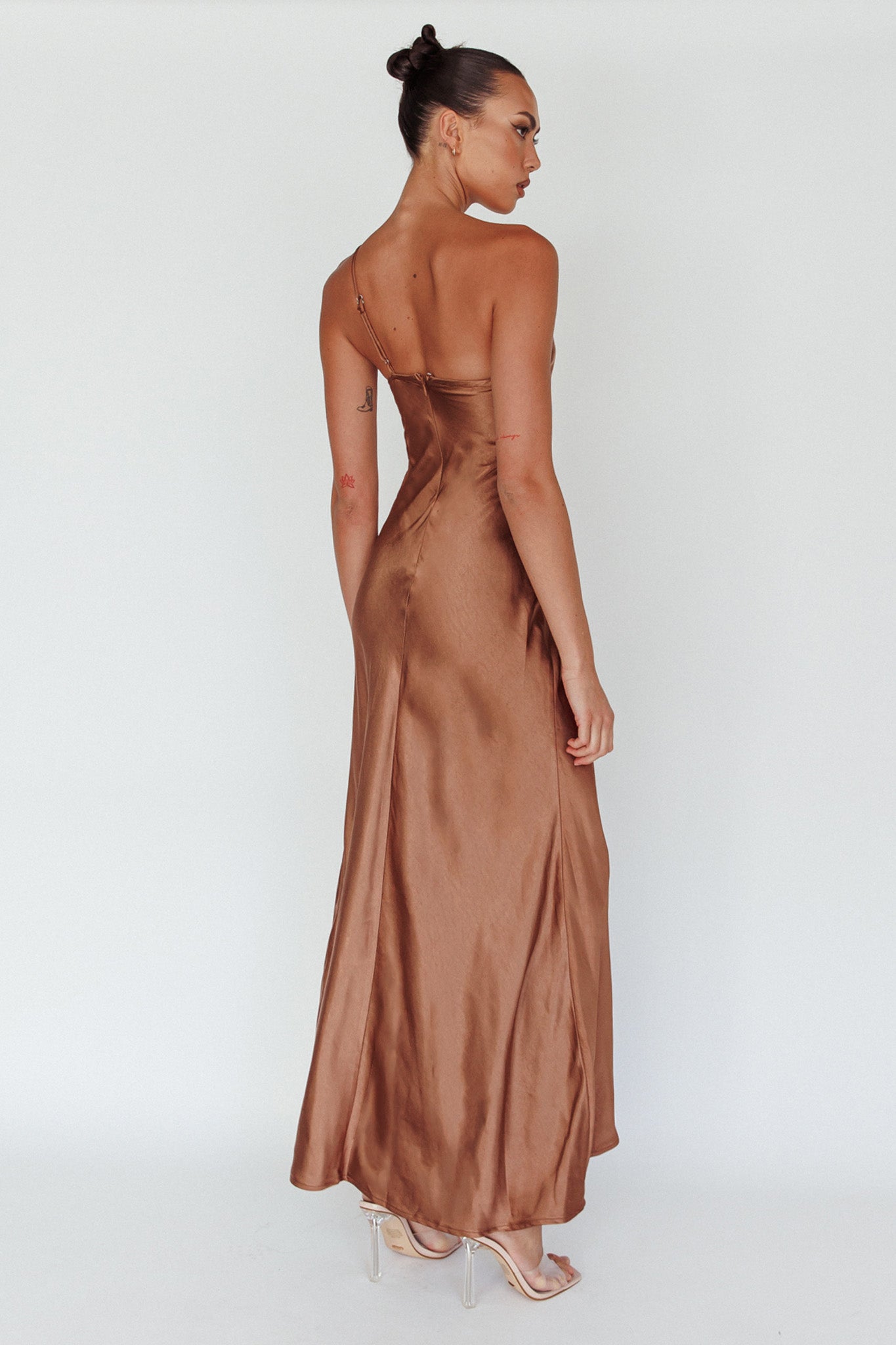 Twilight Tango One-Shoulder Maxi Dress Mocha by Selfie Leslie Australia