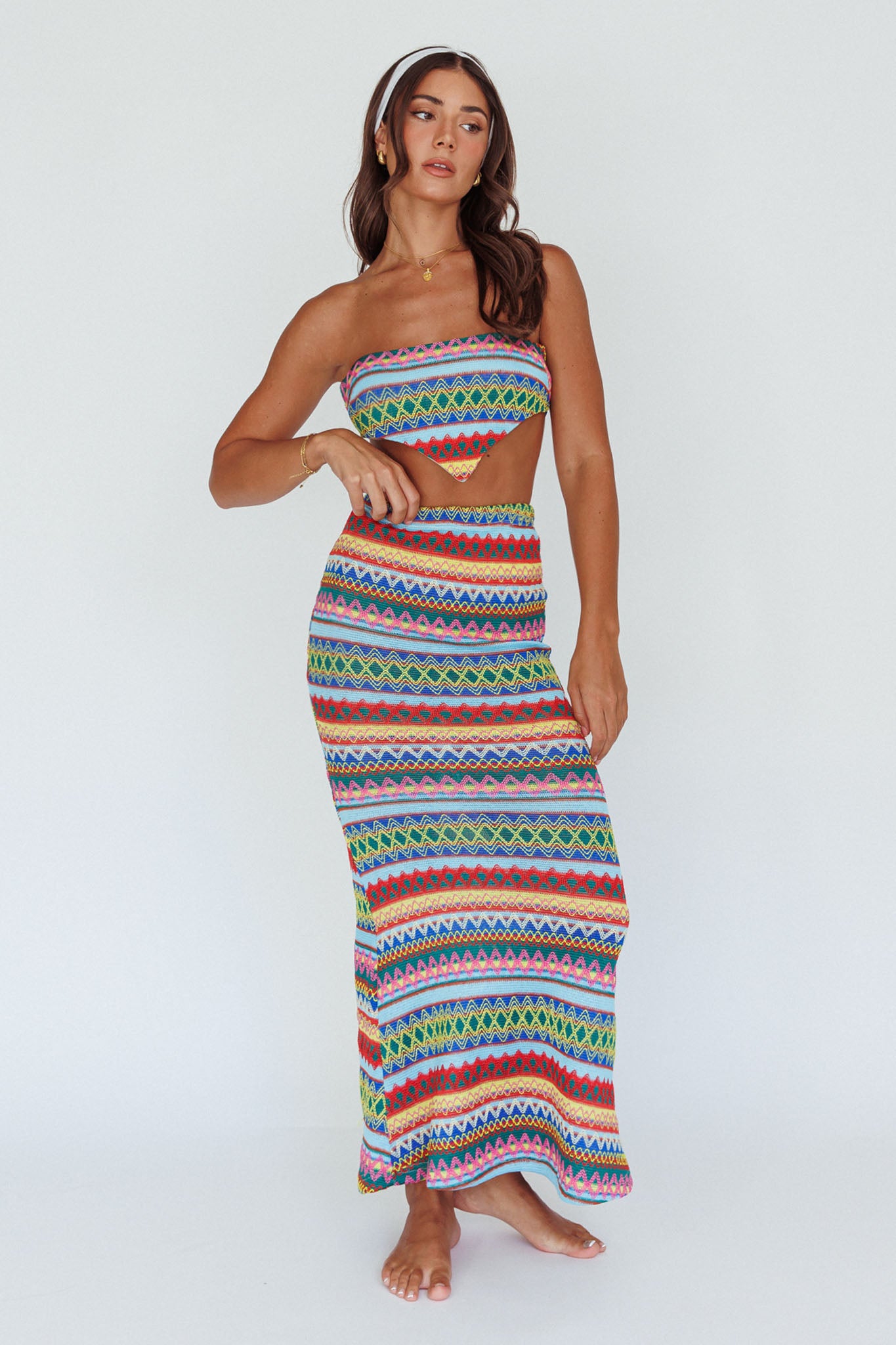 Tulum Knit Midi Skirt Blue Multi by Selfie Leslie Australia