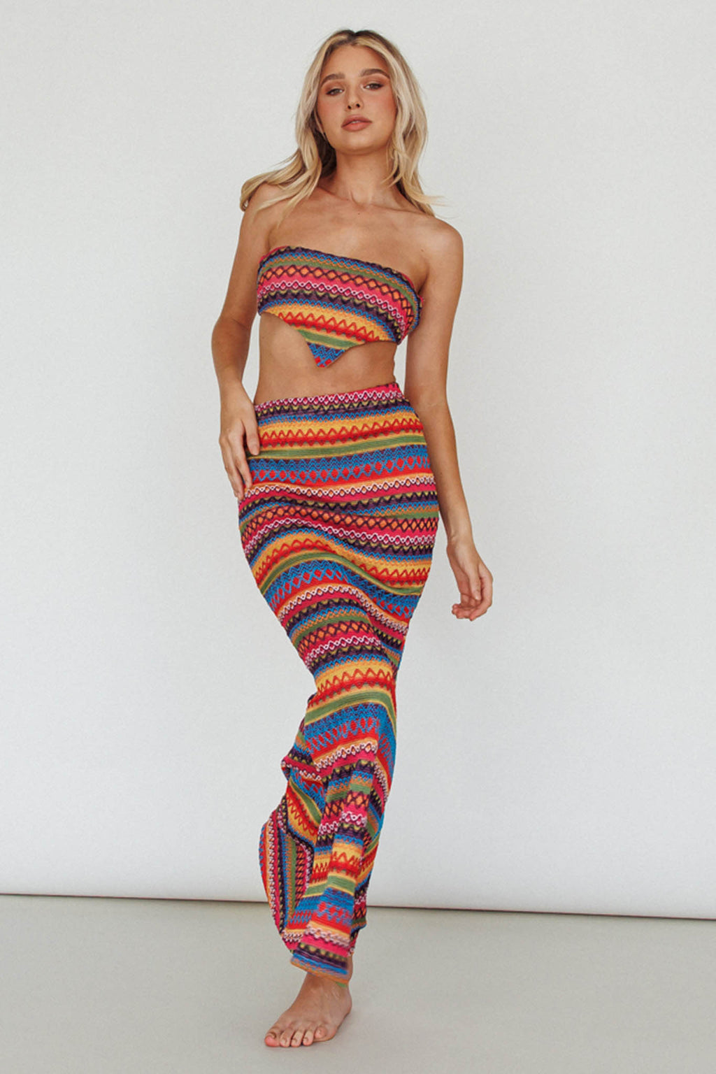 Tulum Knit Midi Skirt Pink Multi by Selfie Leslie Australia