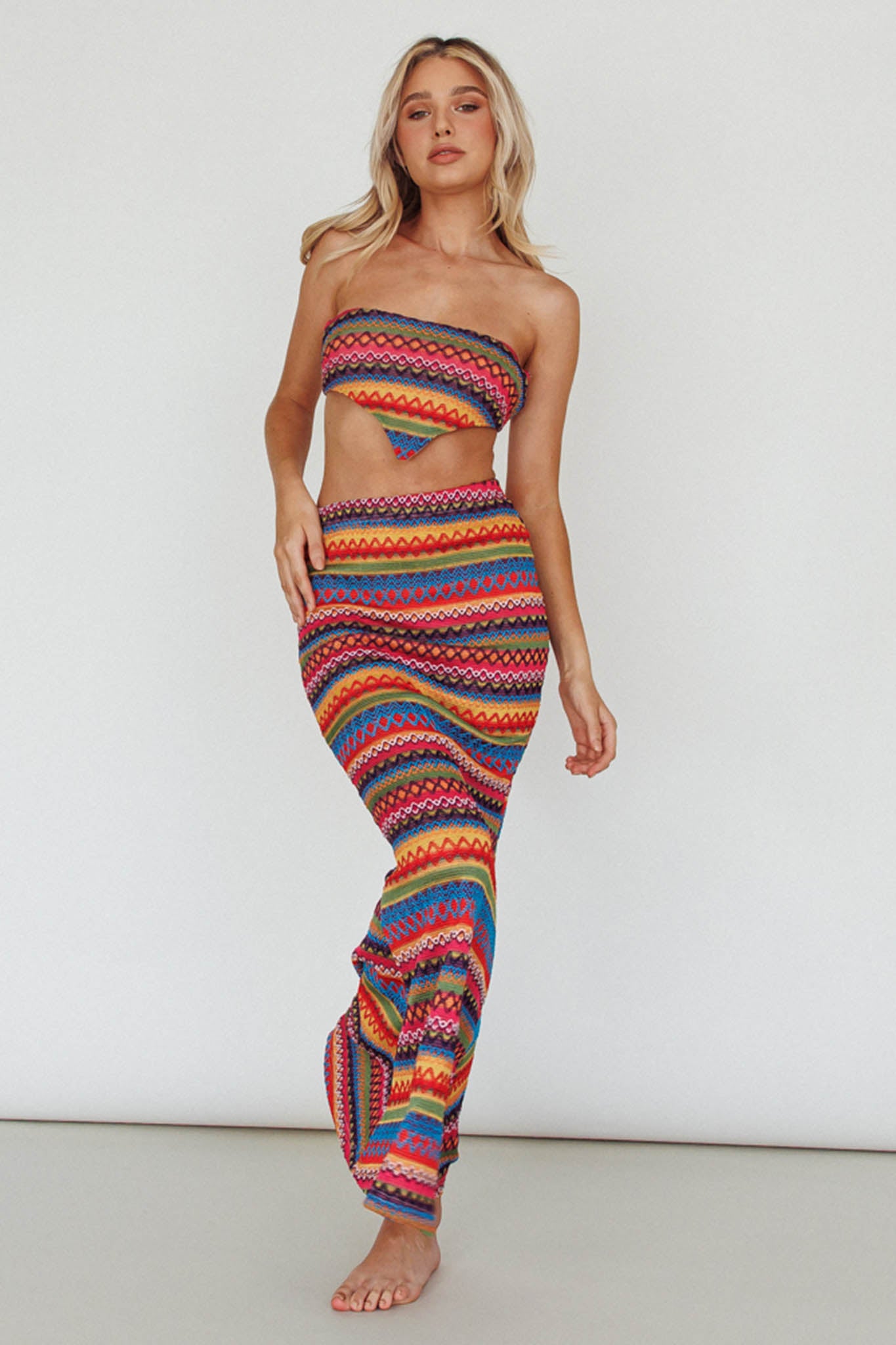 Tulum Knit Midi Skirt Pink Multi by Selfie Leslie Australia