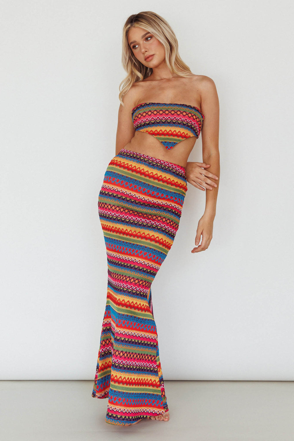 Tulum Knit Midi Skirt Pink Multi by Selfie Leslie Australia