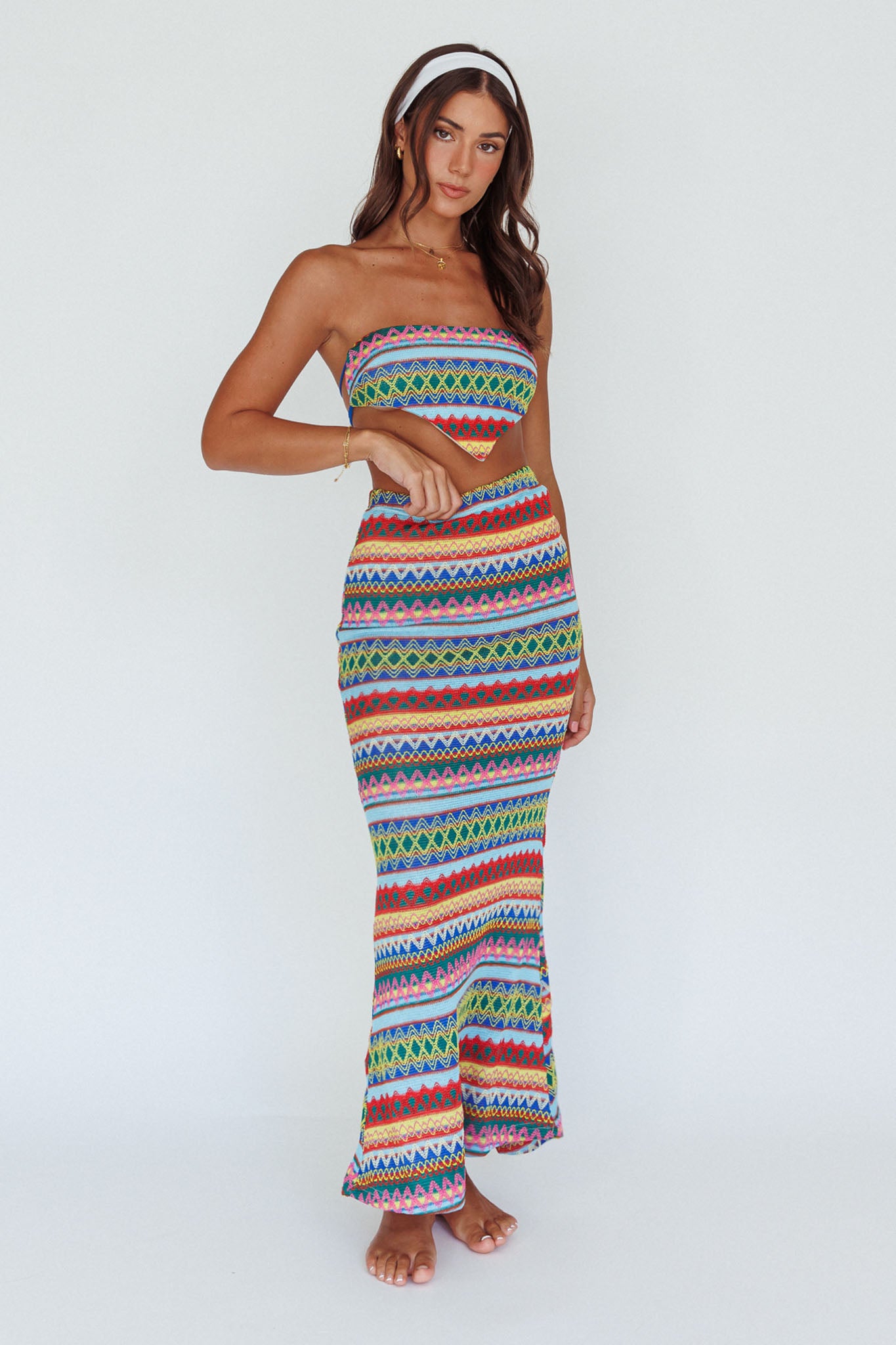 Tulum Tied Back Crop Top Blue Multi by Selfie Leslie Australia