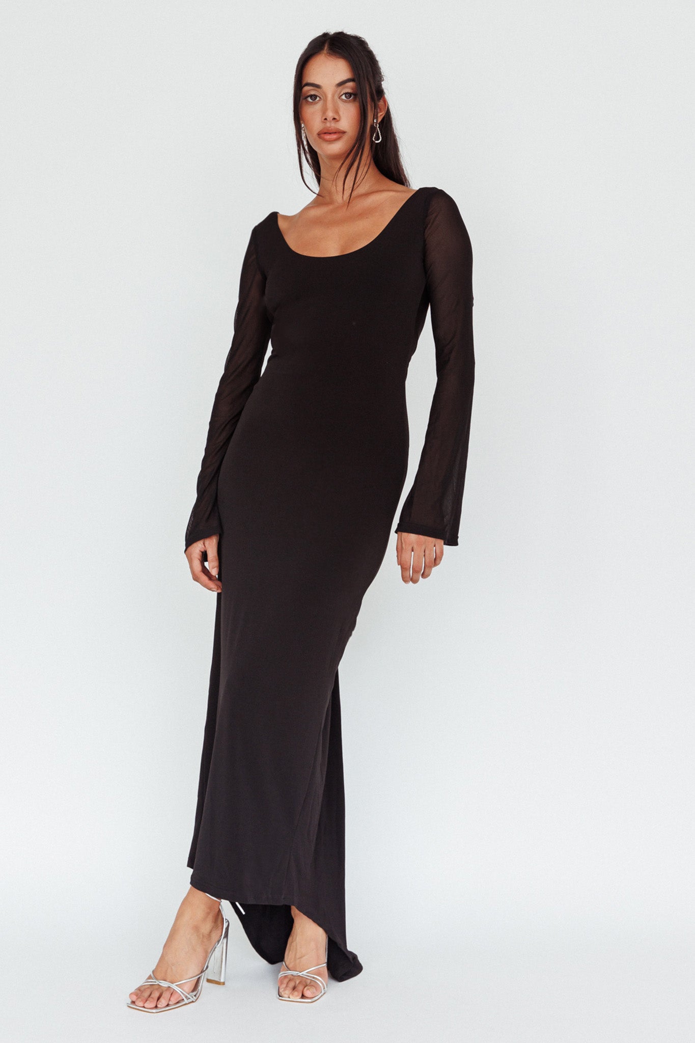 Crystal Ball Open Back Ruched Maxi Dress Black by Selfie Leslie Australia