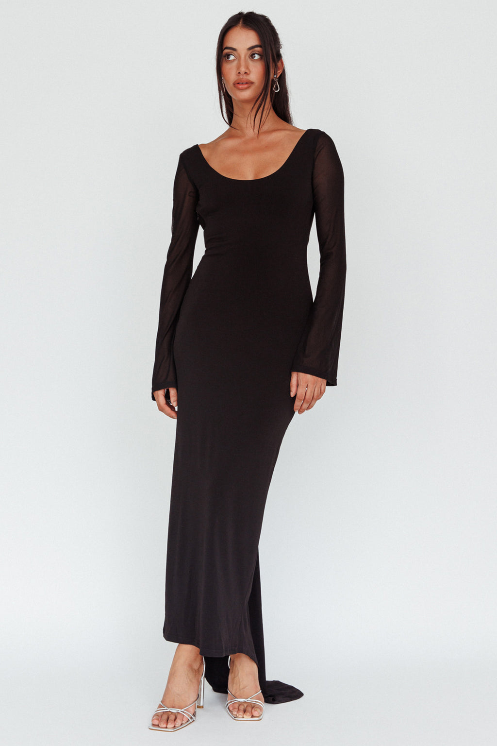 Crystal Ball Open Back Ruched Maxi Dress Black by Selfie Leslie Australia