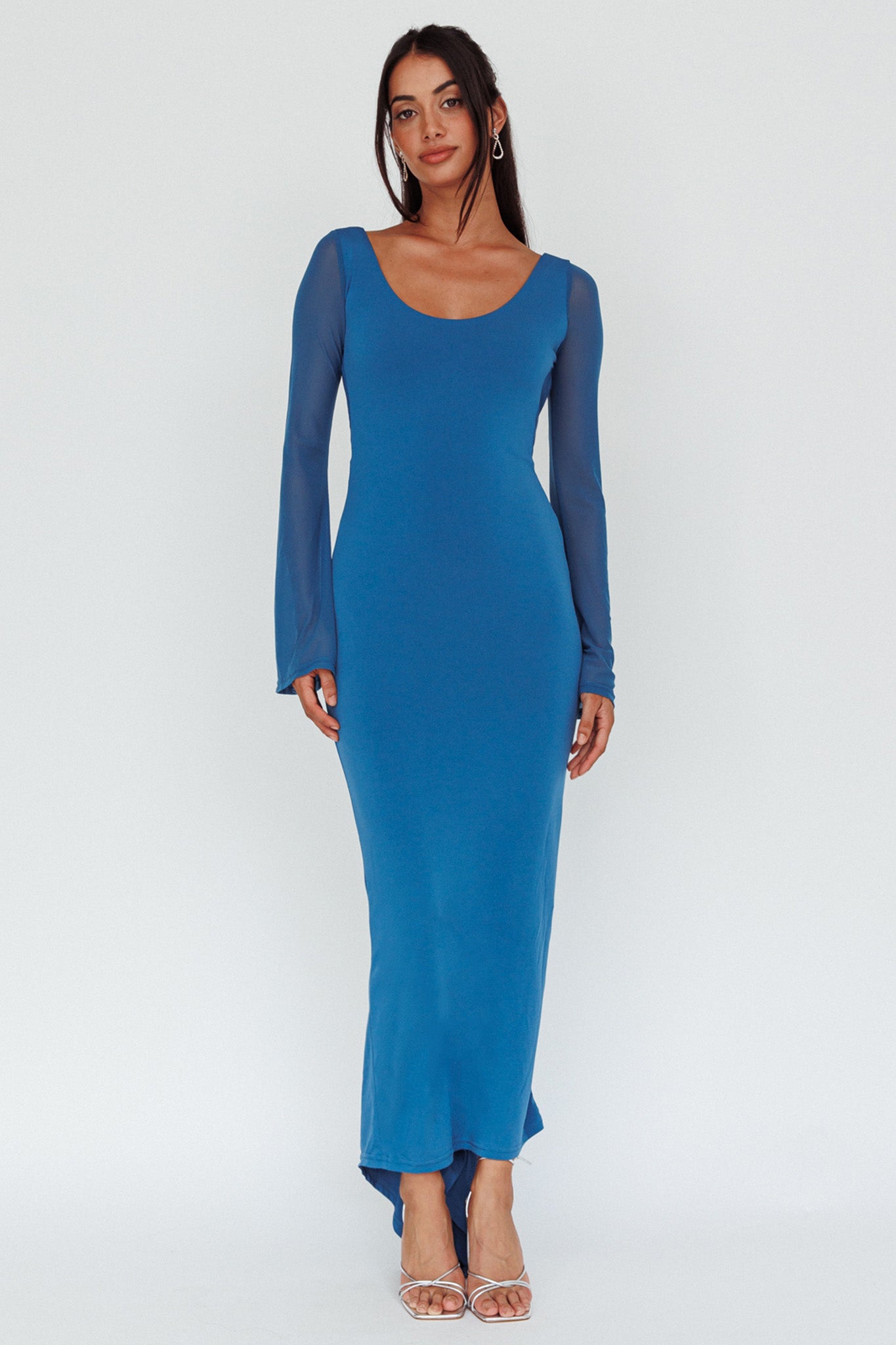 Crystal Ball Open Back Ruched Maxi Dress Blue by Selfie Leslie Australia