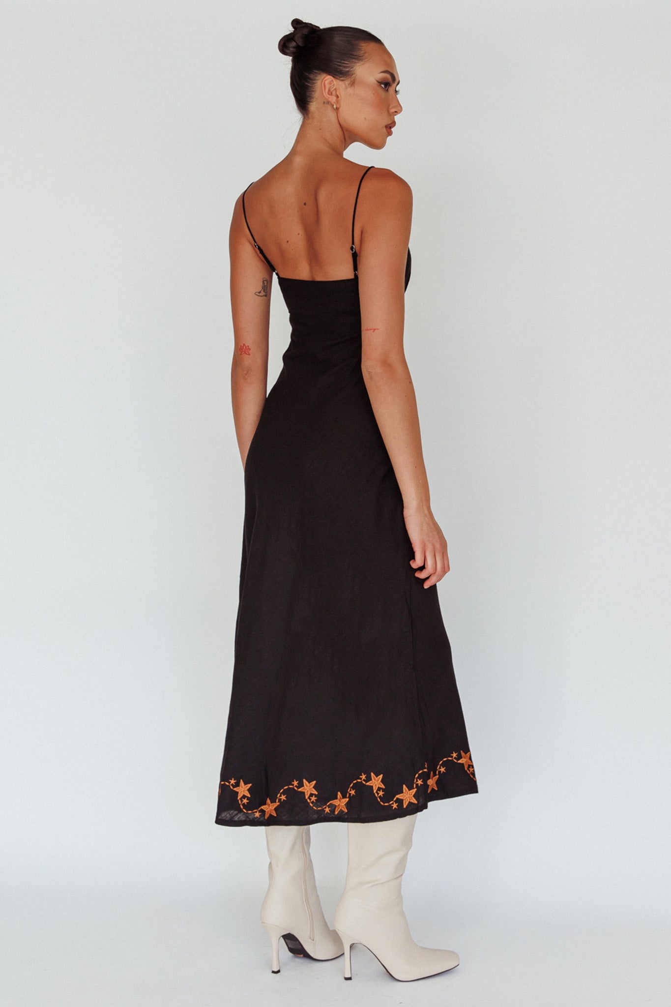 Star Garden Embroidered Midi Dress Black by Selfie Leslie Australia