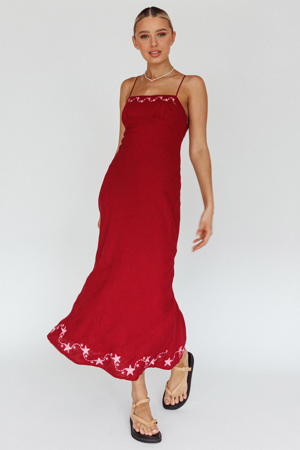 Star Garden Embroidered Midi Dress Wine by Selfie Leslie Australia