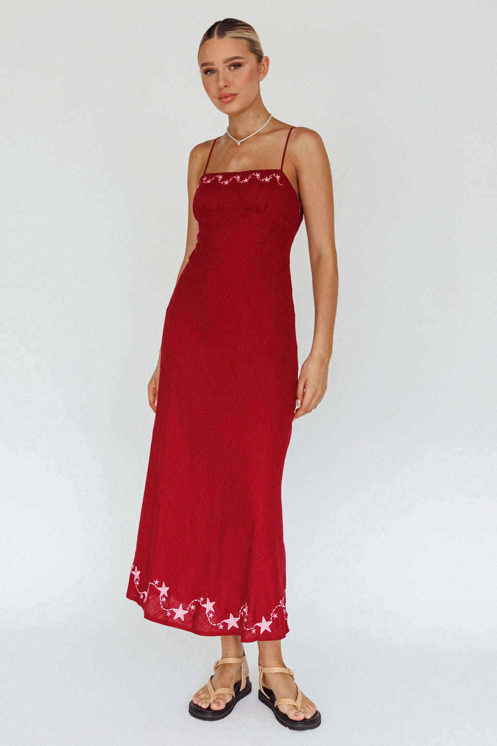 Star Garden Embroidered Midi Dress Wine by Selfie Leslie Australia