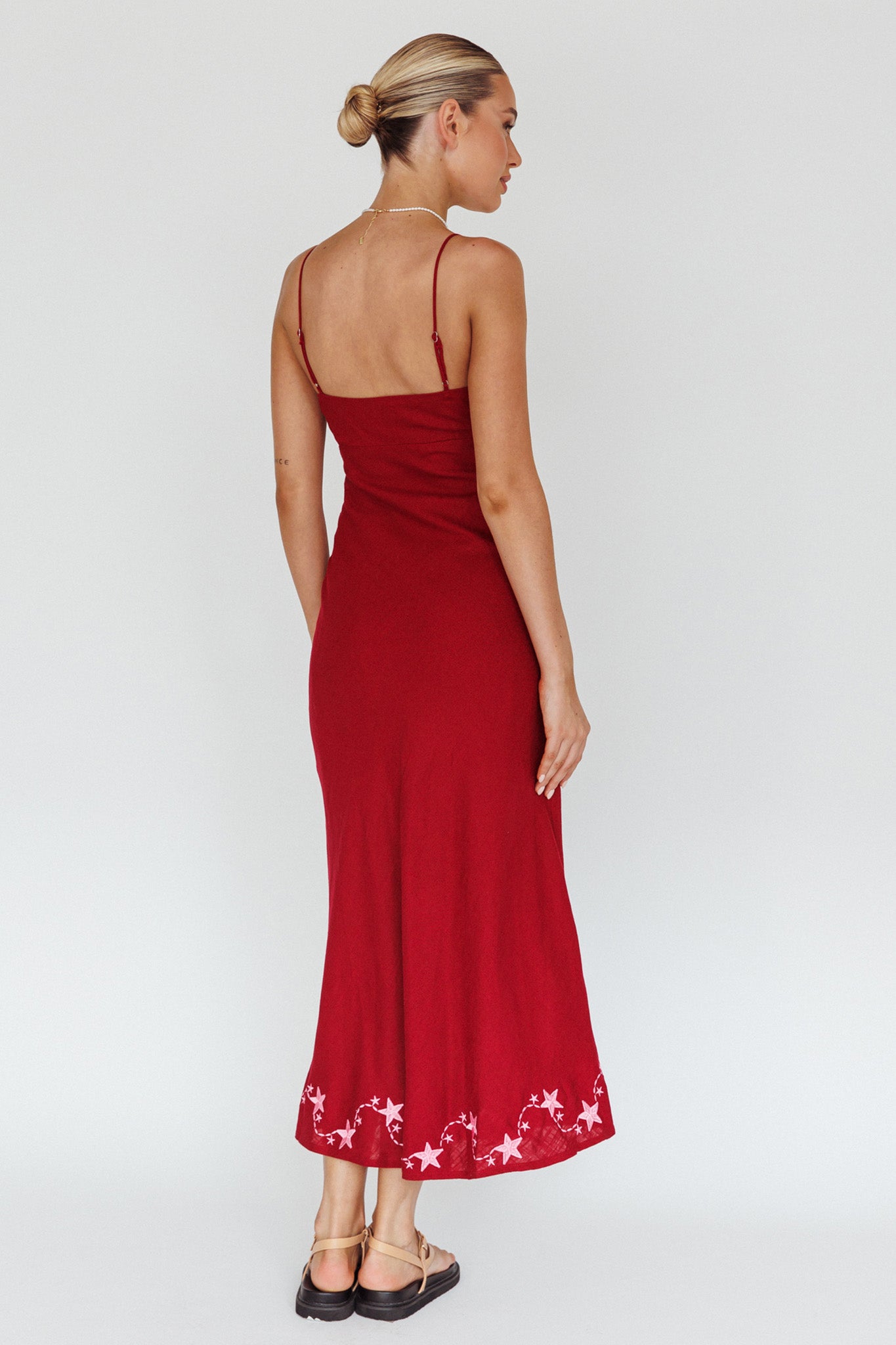 Star Garden Embroidered Midi Dress Wine by Selfie Leslie Australia