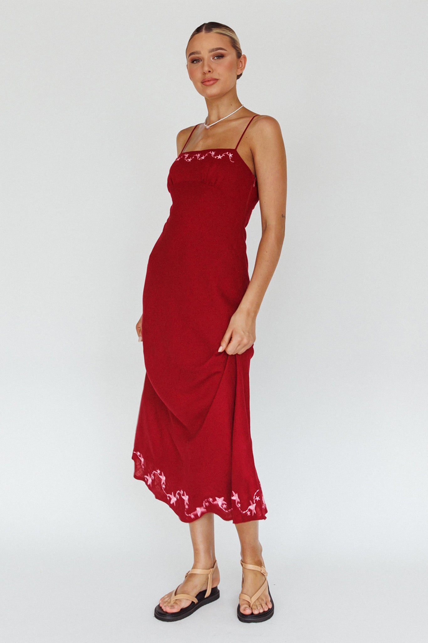 Star Garden Embroidered Midi Dress Wine by Selfie Leslie Australia