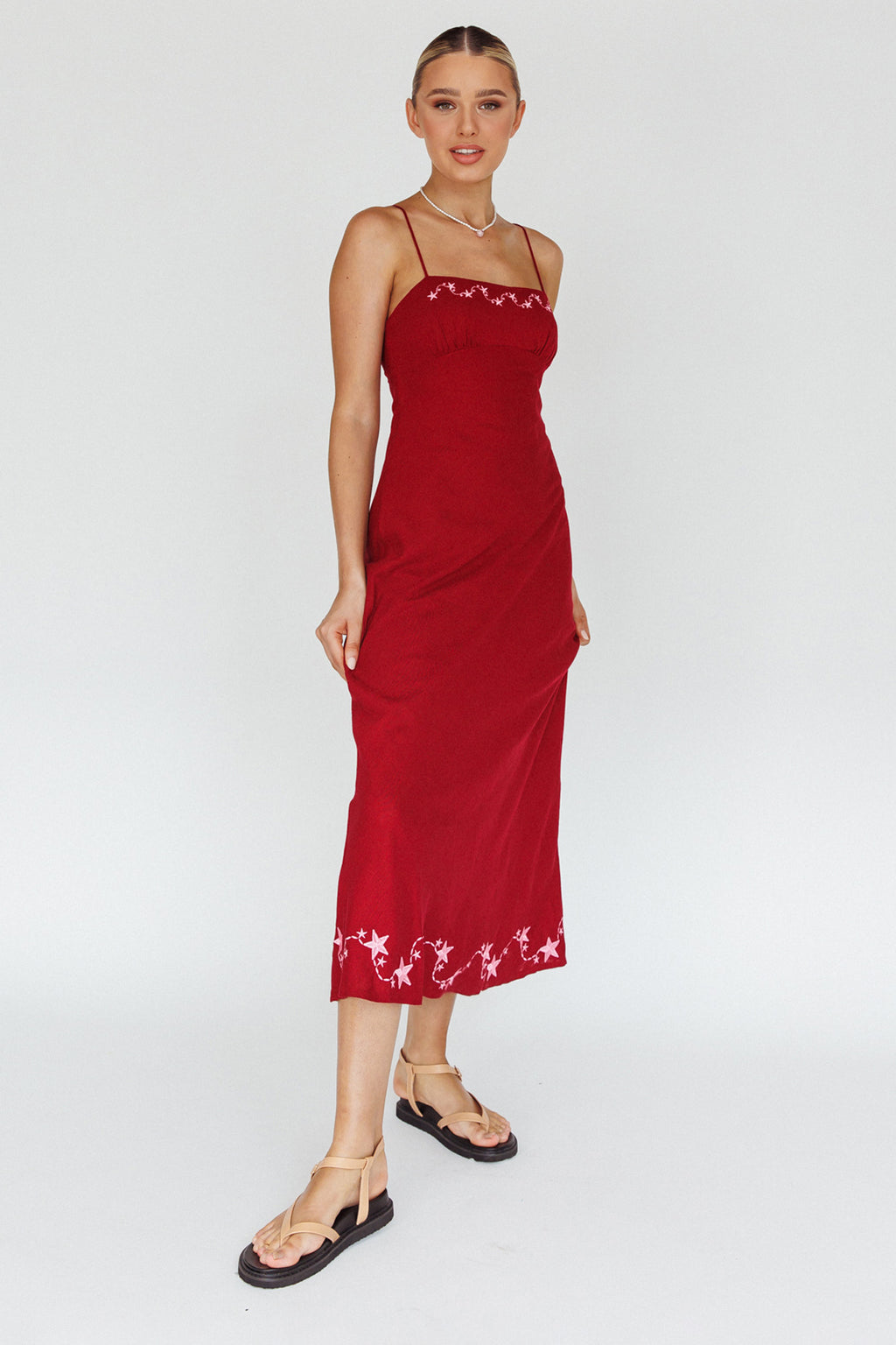 Star Garden Embroidered Midi Dress Wine by Selfie Leslie Australia
