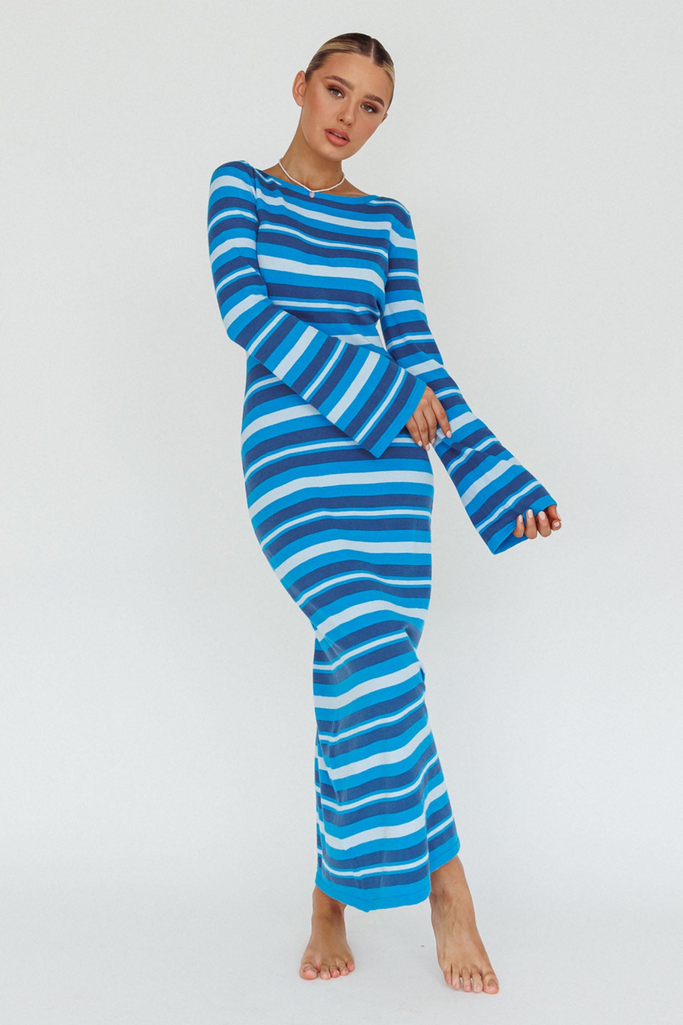 Jozie Long Sleeve Maxi Dress Stripe Blue by Selfie Leslie Australia