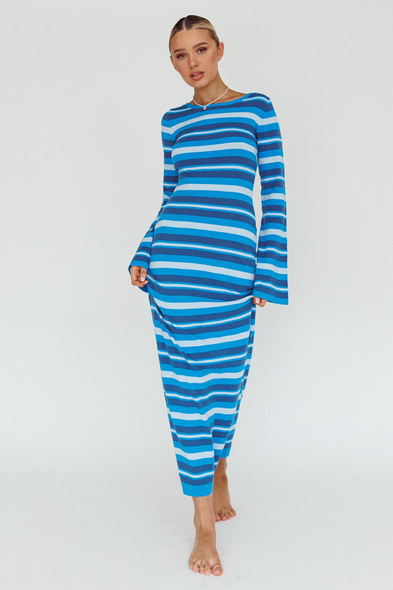 Jozie Long Sleeve Maxi Dress Stripe Blue by Selfie Leslie Australia
