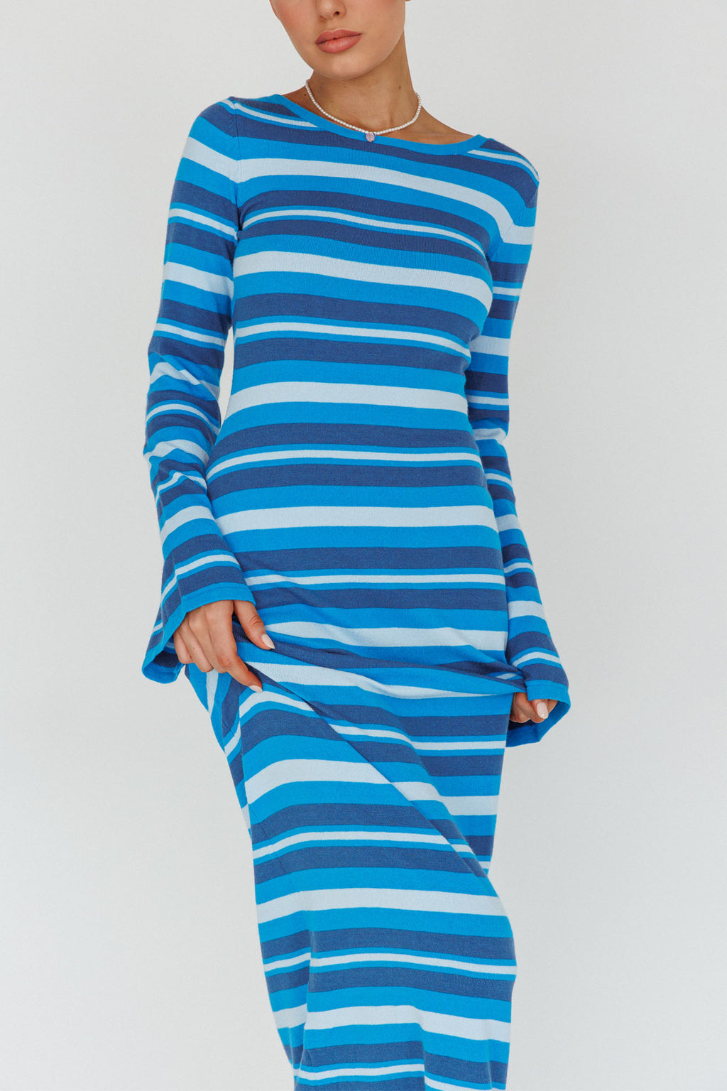 Jozie Long Sleeve Maxi Dress Stripe Blue by Selfie Leslie Australia
