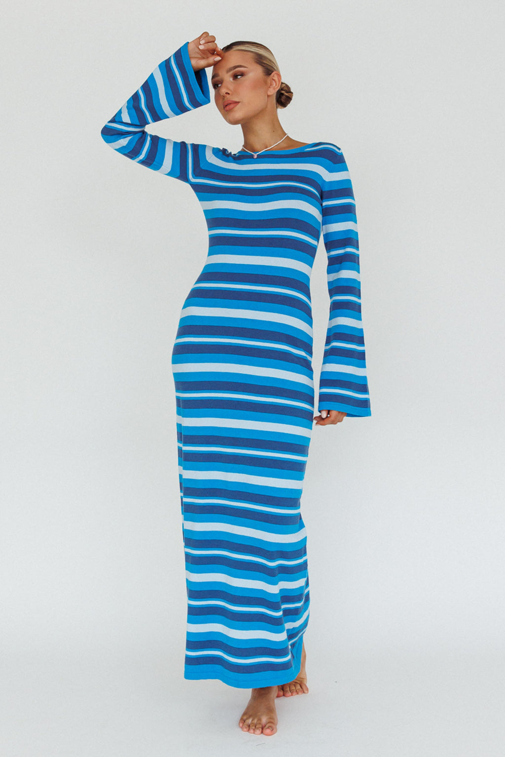 Jozie Long Sleeve Maxi Dress Stripe Blue by Selfie Leslie Australia