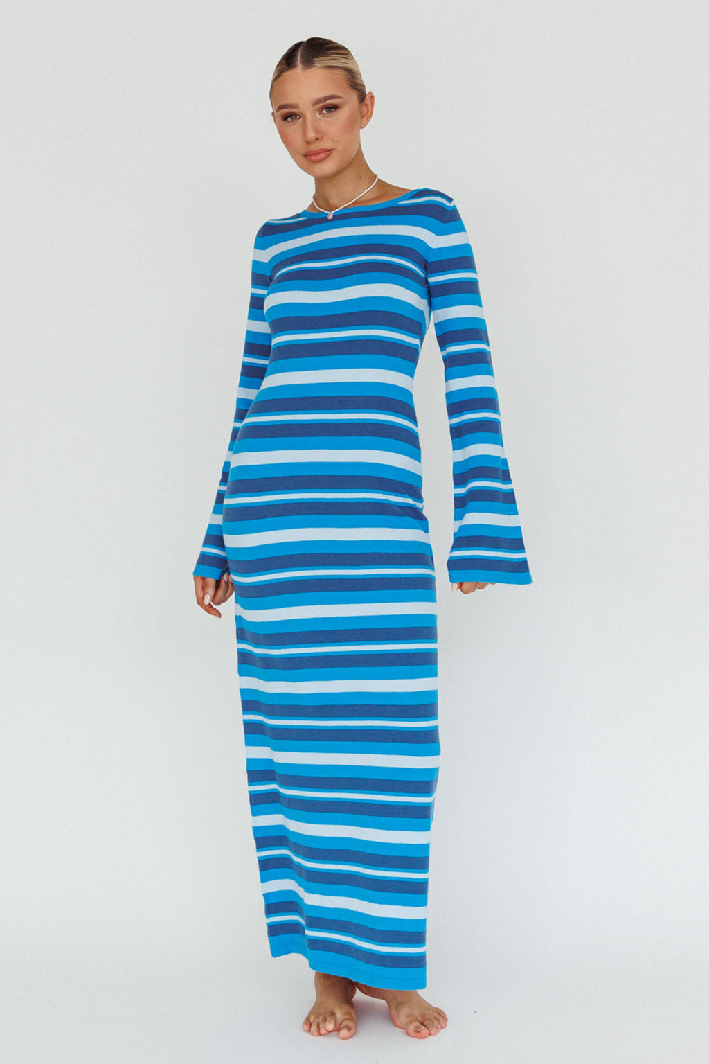 Jozie Long Sleeve Maxi Dress Stripe Blue by Selfie Leslie Australia