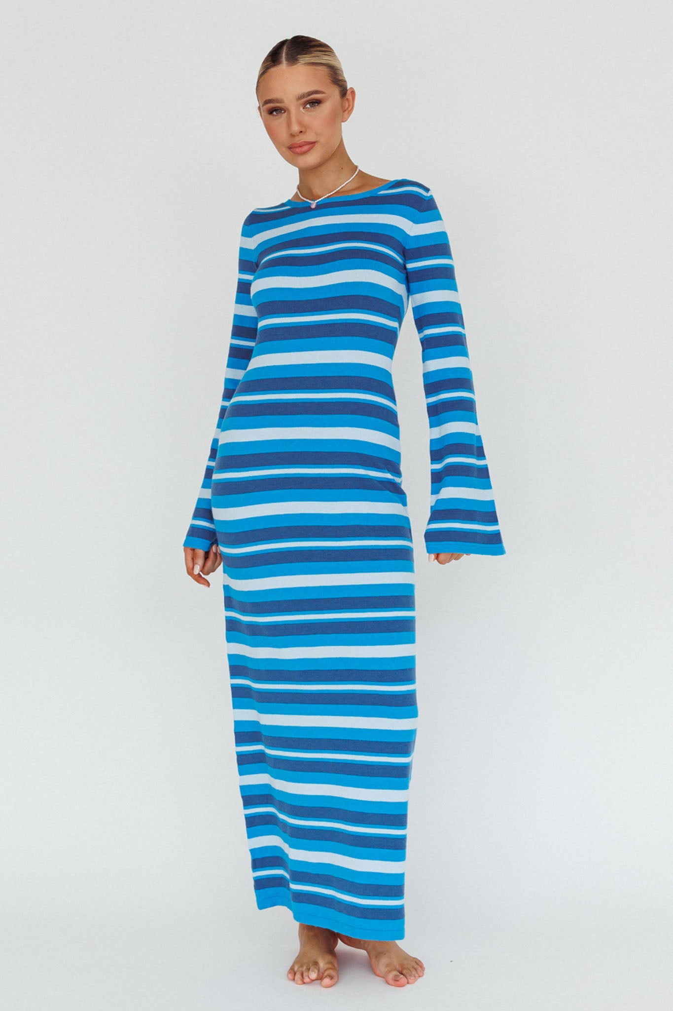 Jozie Long Sleeve Maxi Dress Stripe Blue by Selfie Leslie Australia