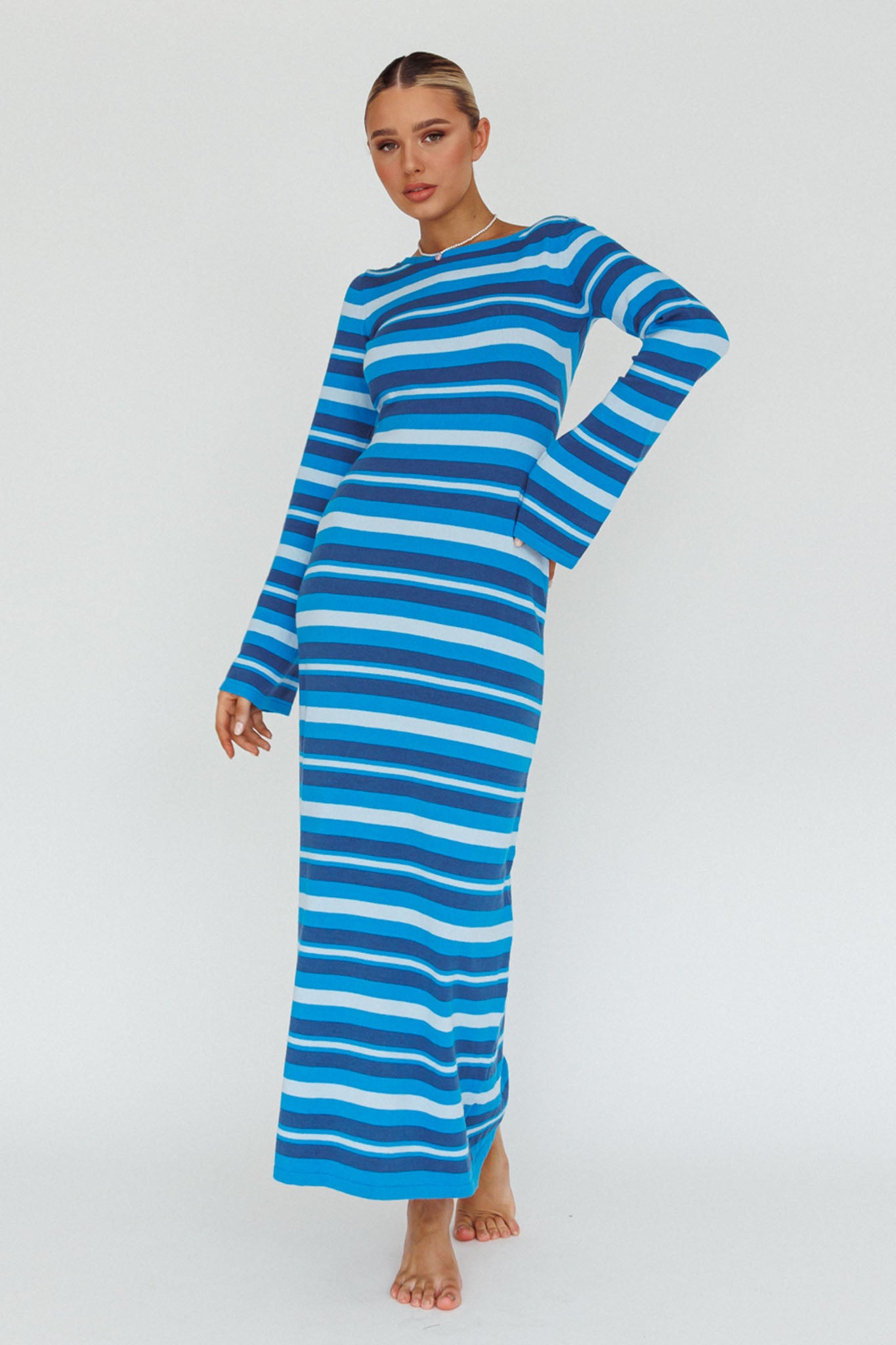 Jozie Long Sleeve Maxi Dress Stripe Blue by Selfie Leslie Australia