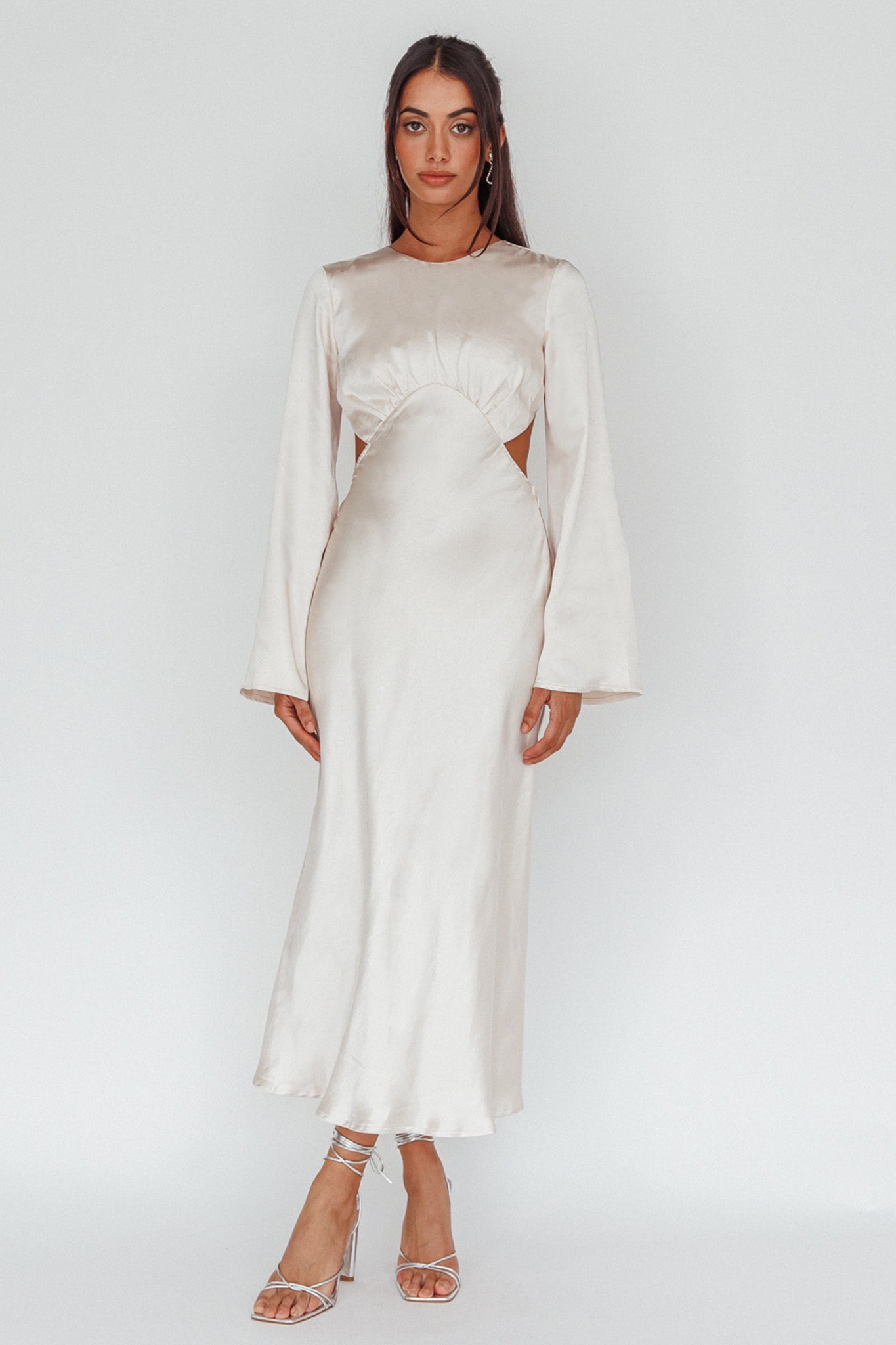Doting Bell Sleeve Cut-Out Midi Dress Champagne by Selfie Leslie Australia