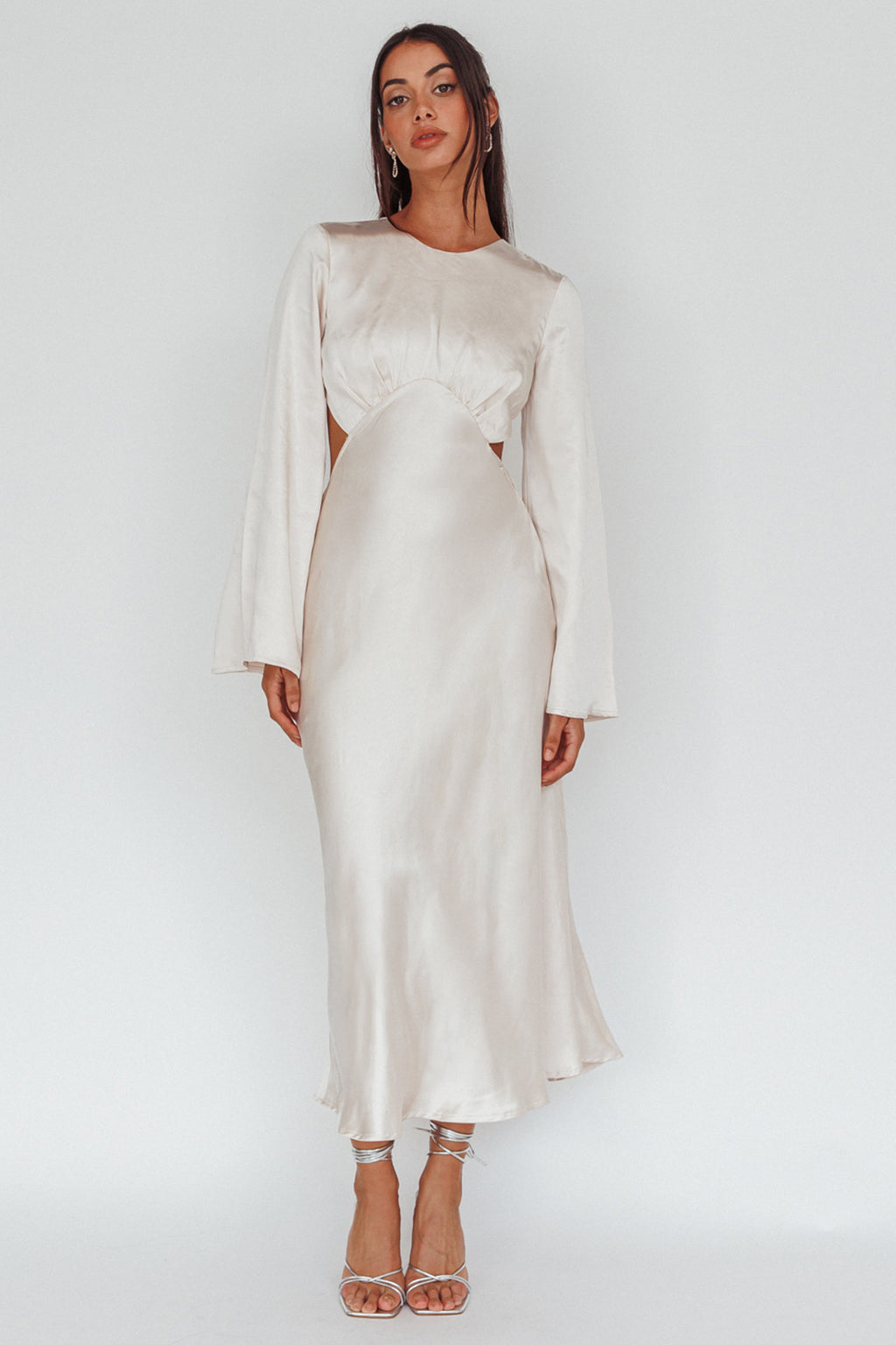 Doting Bell Sleeve Cut-Out Midi Dress Champagne by Selfie Leslie Australia