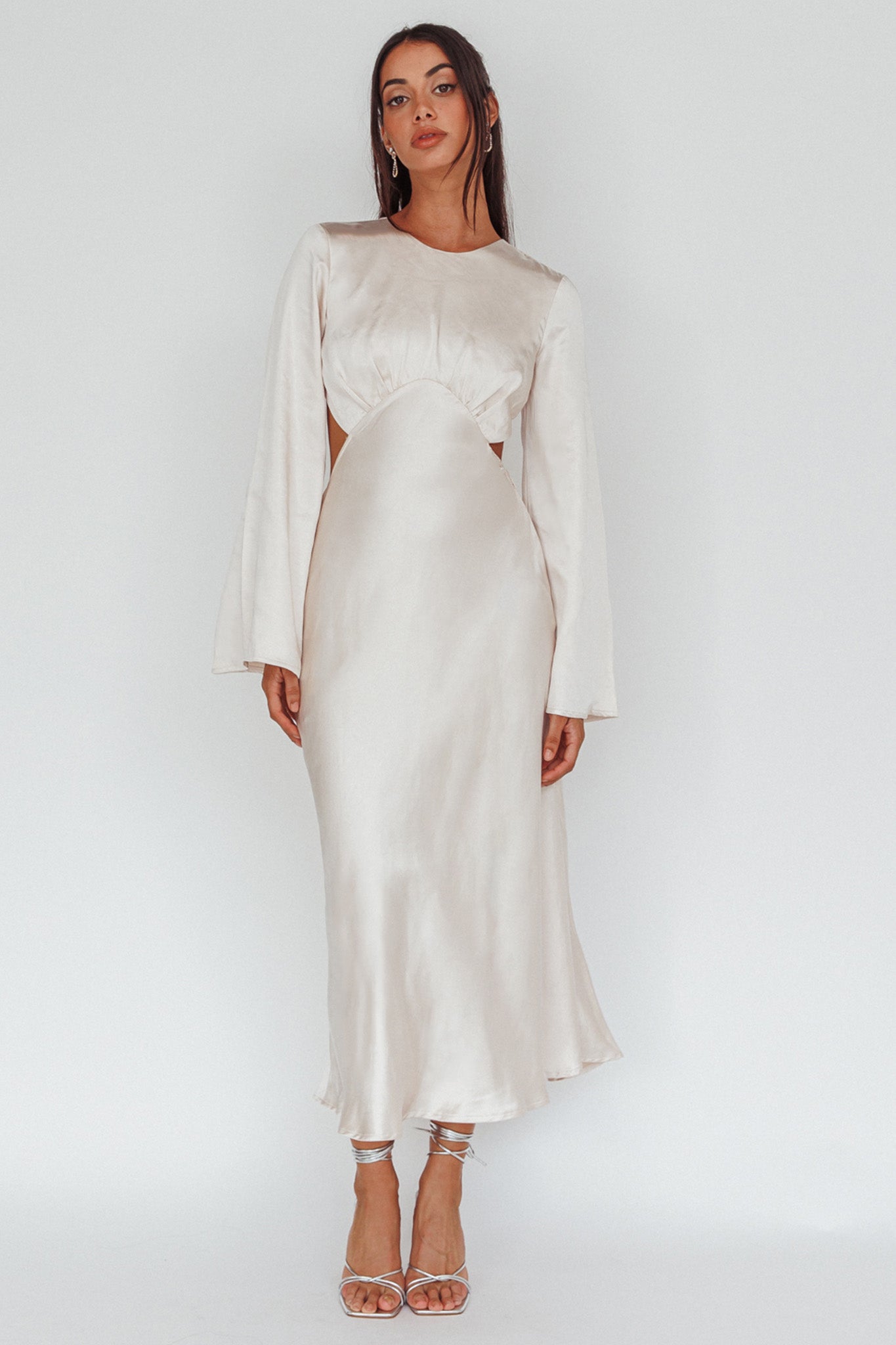 Doting Bell Sleeve Cut-Out Midi Dress Champagne by Selfie Leslie Australia