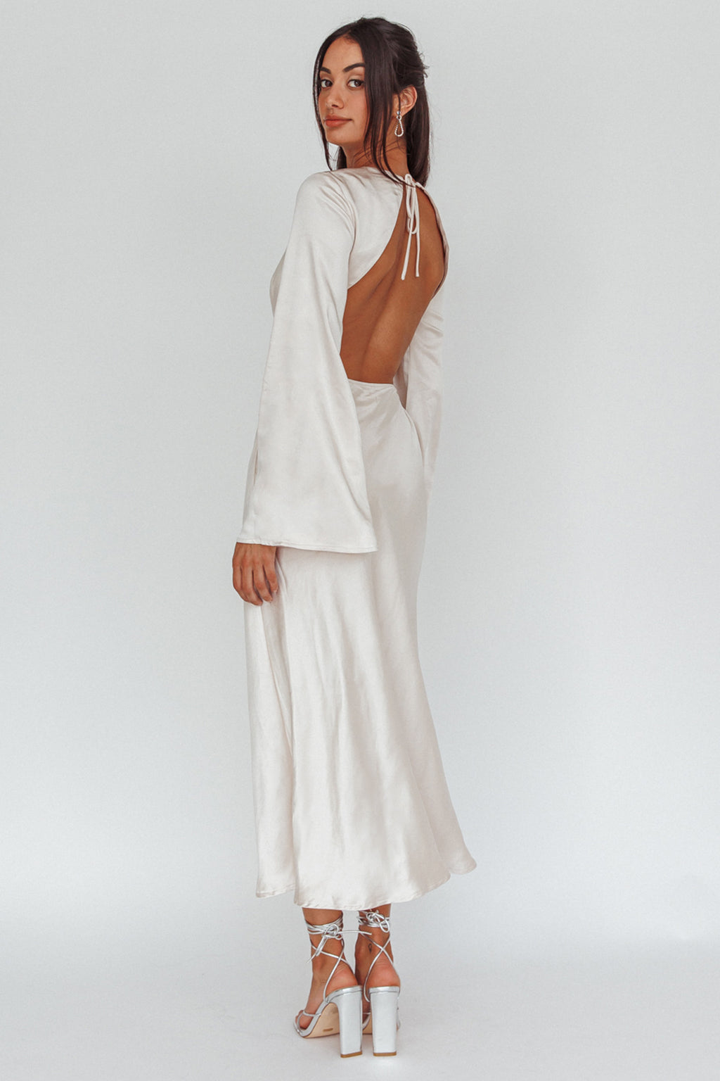 Doting Bell Sleeve Cut-Out Midi Dress Champagne by Selfie Leslie Australia