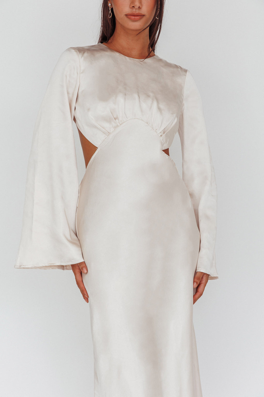 Doting Bell Sleeve Cut-Out Midi Dress Champagne by Selfie Leslie Australia