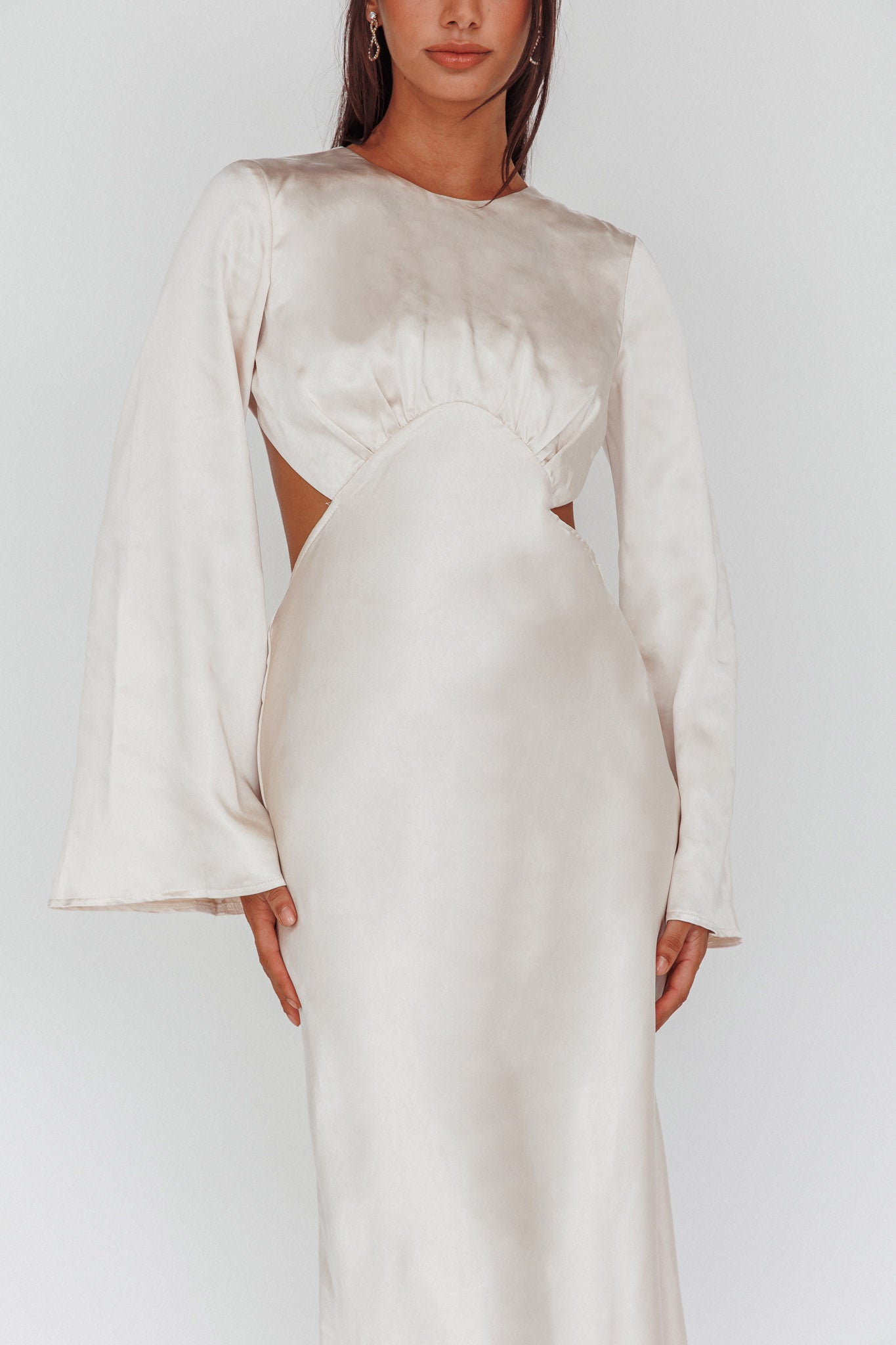 Doting Bell Sleeve Cut-Out Midi Dress Champagne by Selfie Leslie Australia