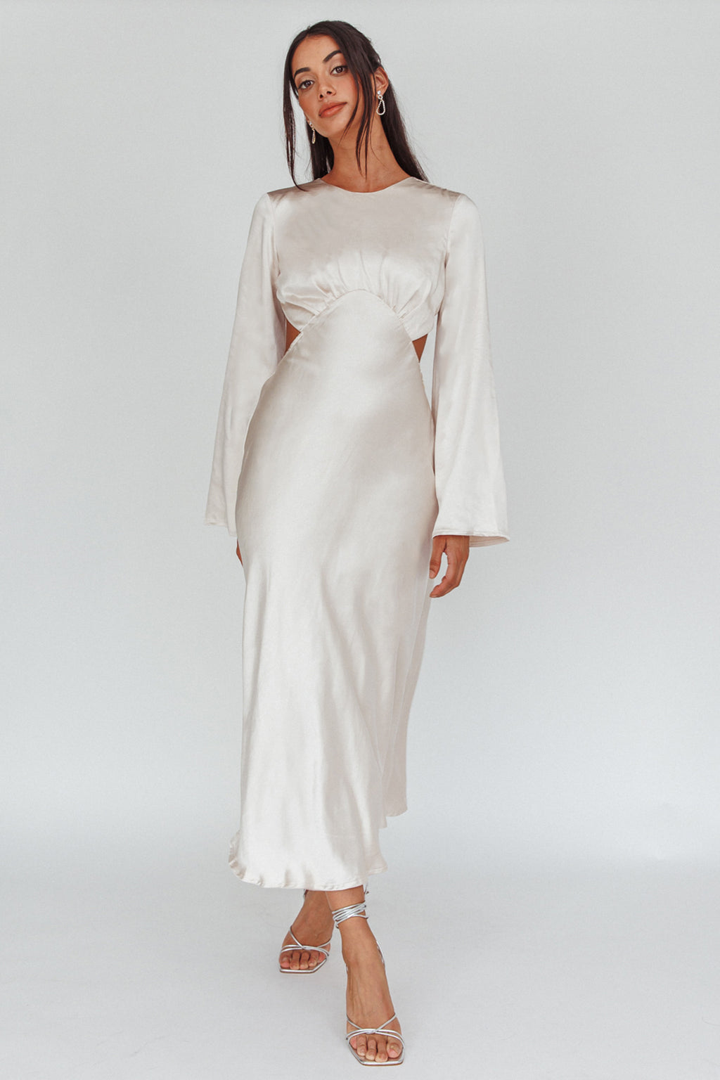 Doting Bell Sleeve Cut-Out Midi Dress Champagne by Selfie Leslie Australia