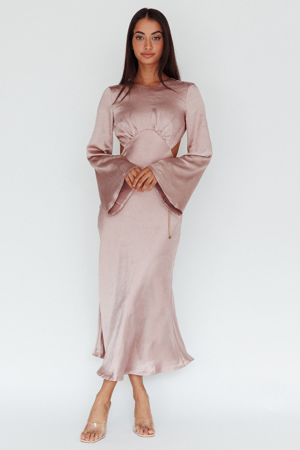 Doting Bell Sleeve Cut-Out Midi Dress Wood Rose by Selfie Leslie Australia