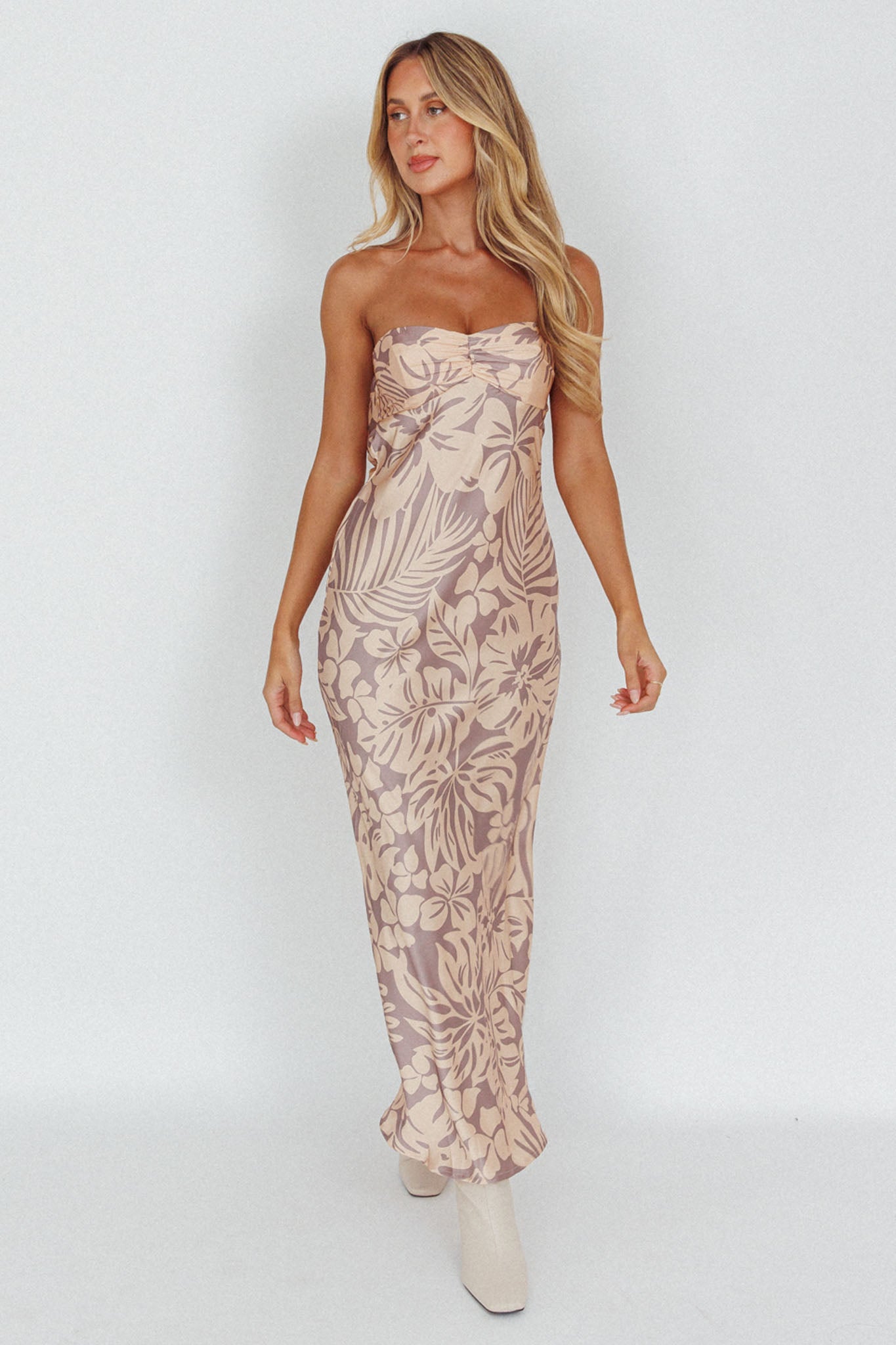 Kona Cowl Back Midi Dress Floral Beige by Selfie Leslie Australia