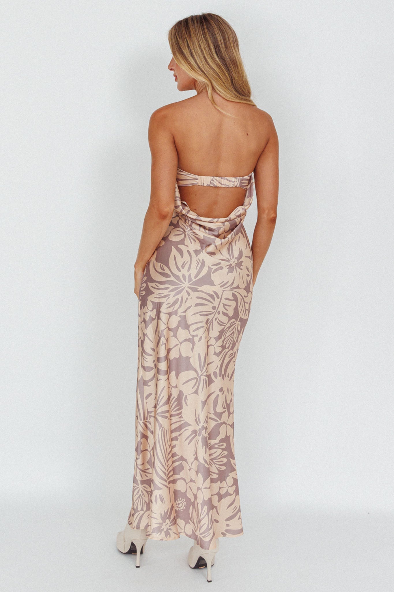 Kona Cowl Back Midi Dress Floral Beige by Selfie Leslie Australia