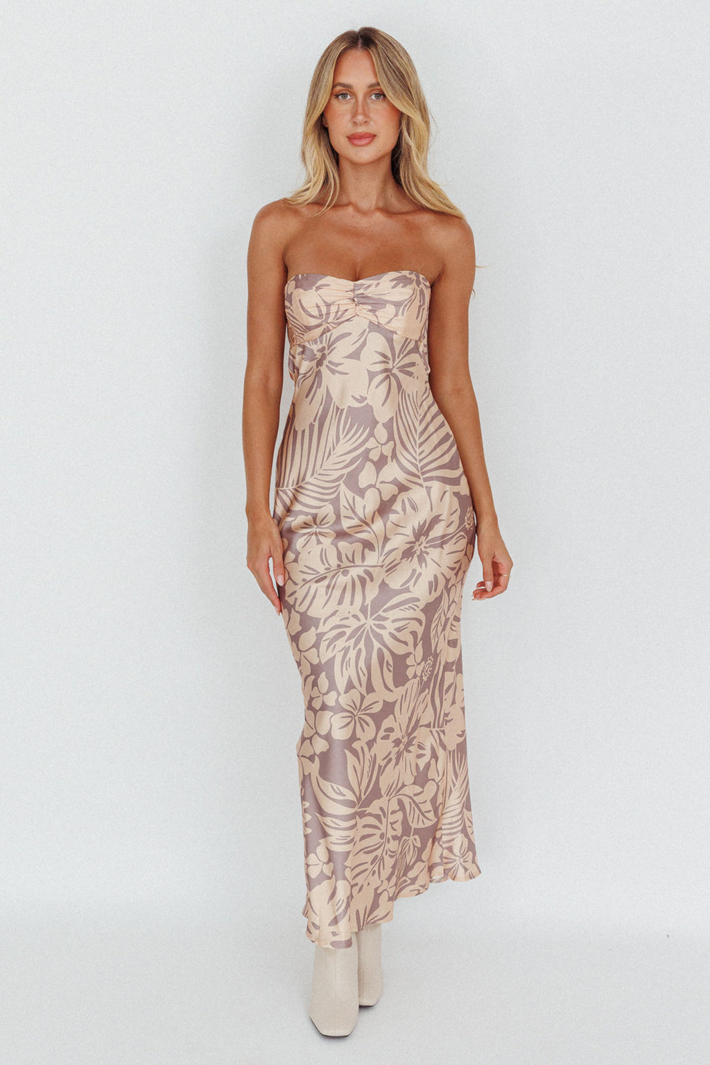 Kona Cowl Back Midi Dress Floral Beige by Selfie Leslie Australia