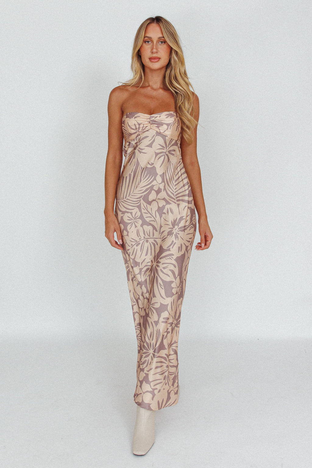 Kona Cowl Back Midi Dress Floral Beige by Selfie Leslie Australia