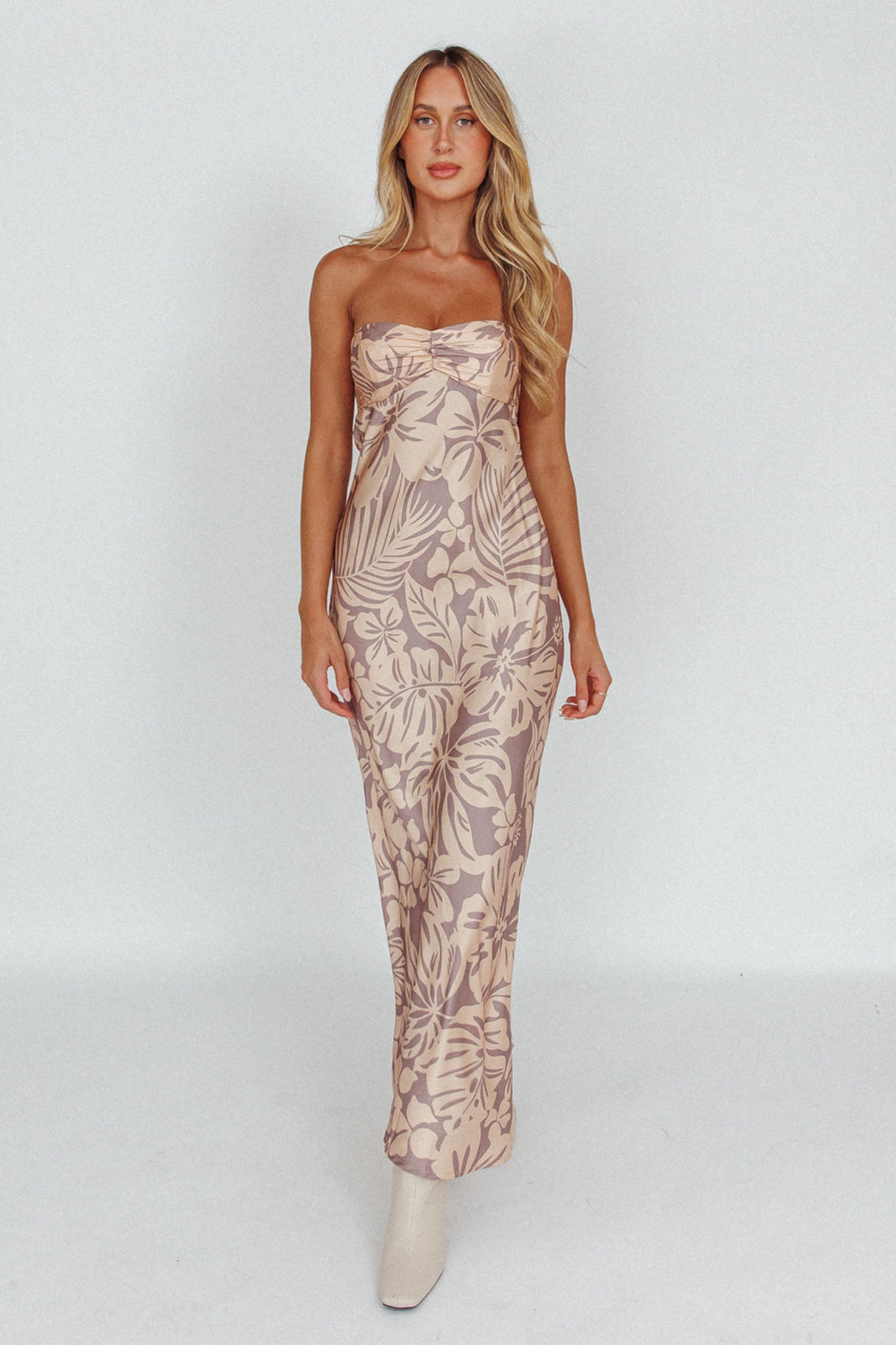 Kona Cowl Back Midi Dress Floral Beige by Selfie Leslie Australia